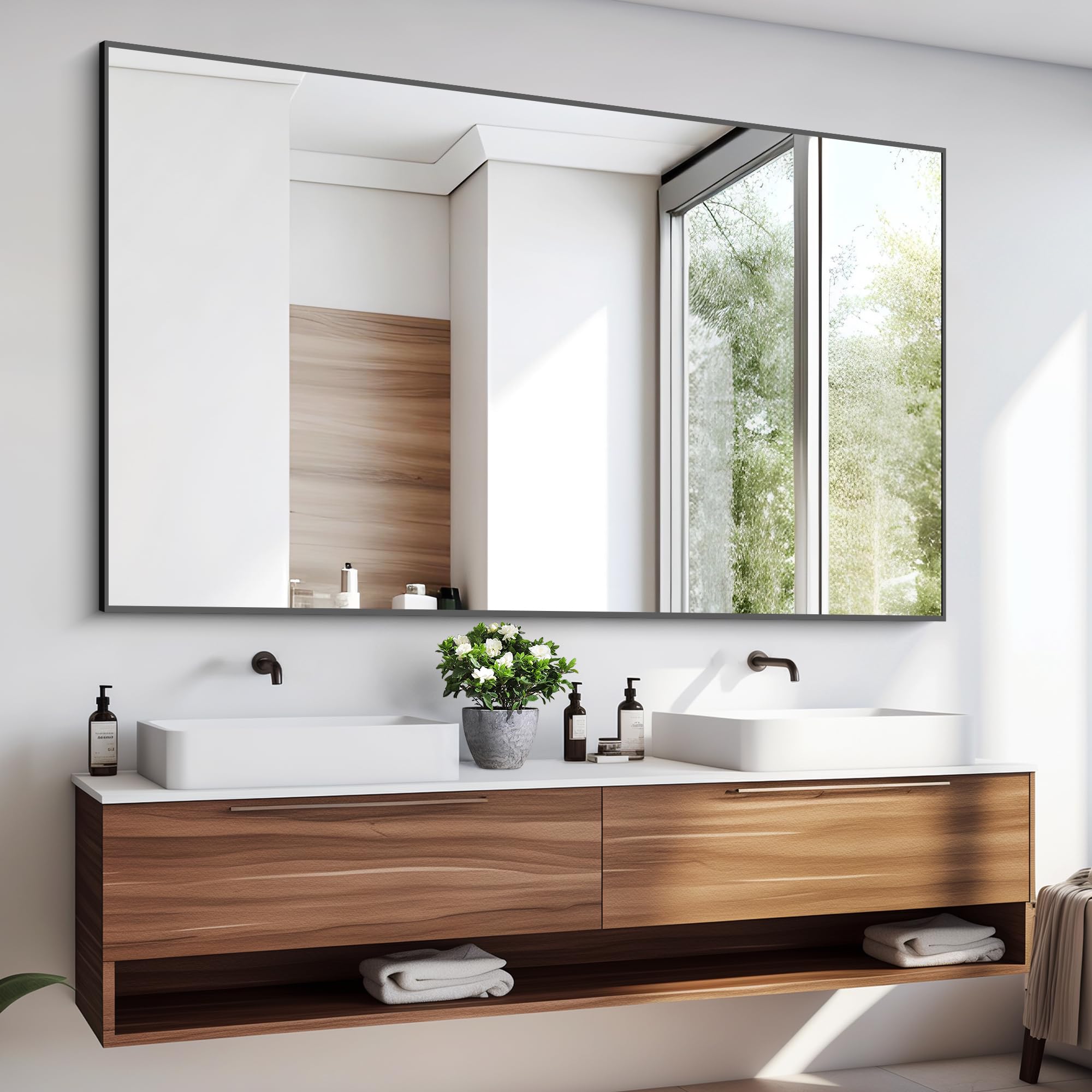 60x36 Inch Large Black Wall Mounted Mirror - Aluminum Framed Rectangular Bathroom Mirror for Vanity, Bedroom & Living Room - Functional Oversized Mirror for Wall Decor & Makeup Area - Perfect Over Sink, Dressing Area & Home Decor