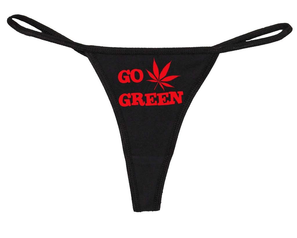 Knaughty Knickers Women's Sexy Lace Marijuana Leaf Thong - Green Cannabis Print Underwear for Flirty Fun & Bachelorette Parties