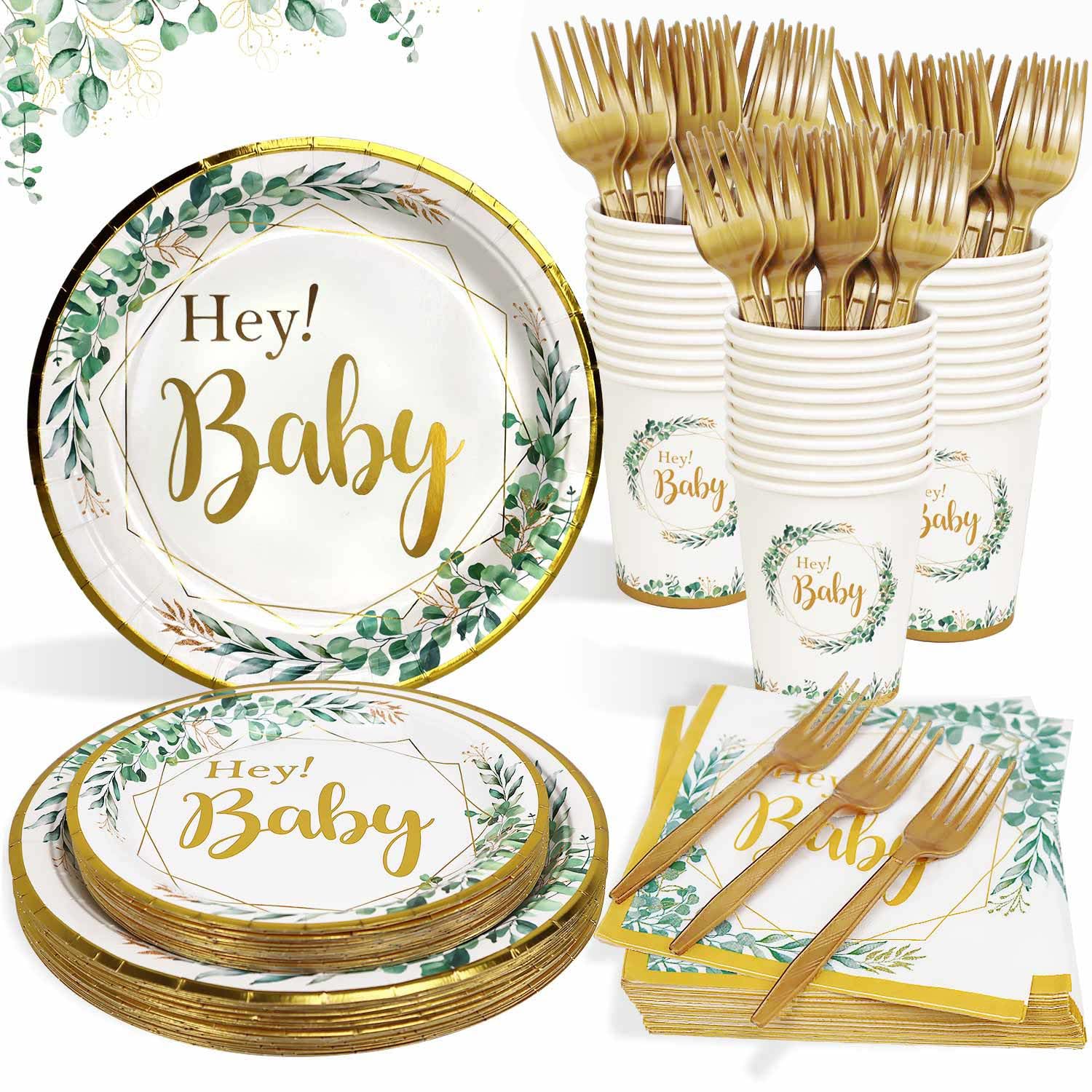 125-Piece Sage Green Baby Shower Tableware Set - Gender Neutral Paper Plates, Cups, Napkins & Forks for 25 Guests | Perfect for Baby Shower Decorations, Gender Reveal Parties & Coed Celebrations