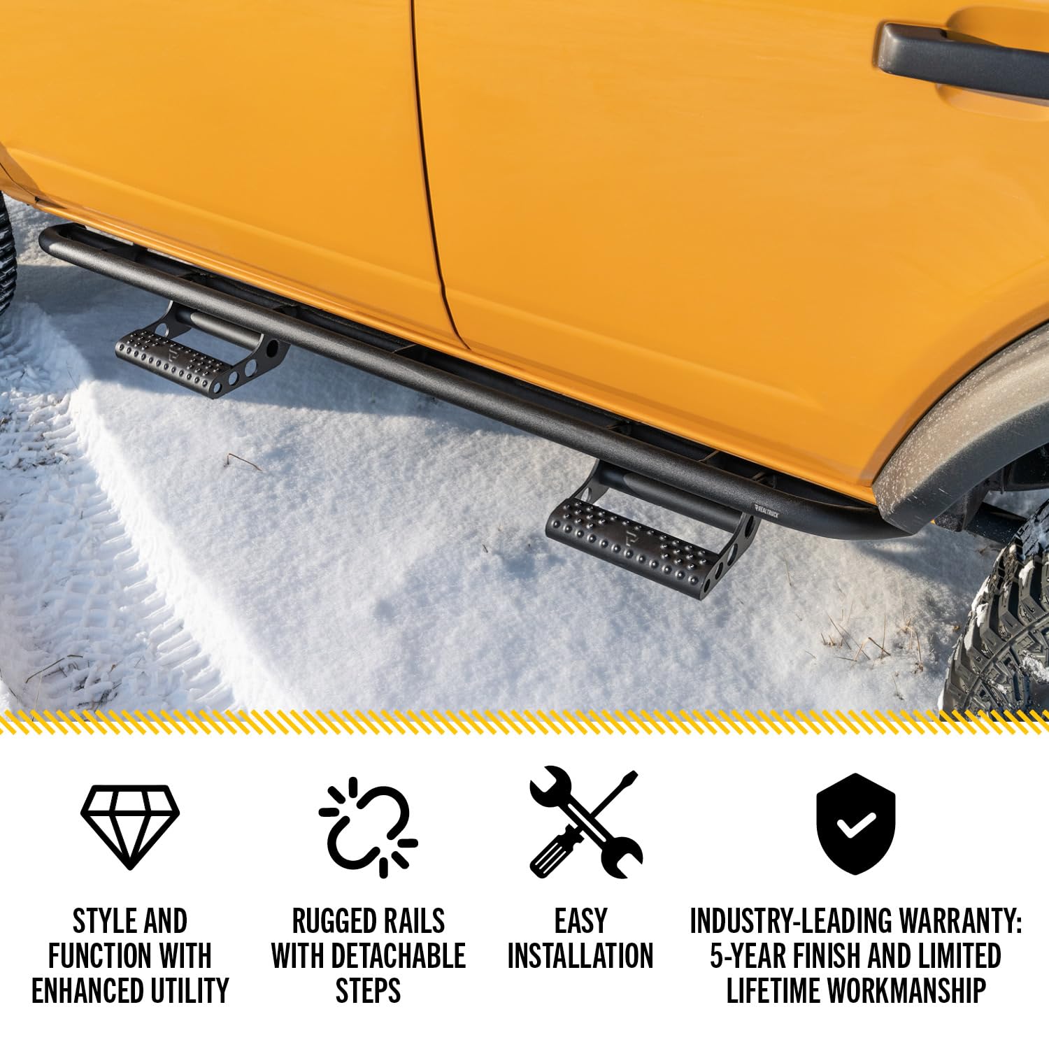 RealTruck RKR Cab Length Step System for 2004-2006 Jeep Wrangler TJ & Unlimited | Textured Black Tubular Steel Running Boards | J042RKRUS2 | Off-Road Accessories for Enhanced Entry & Exit
