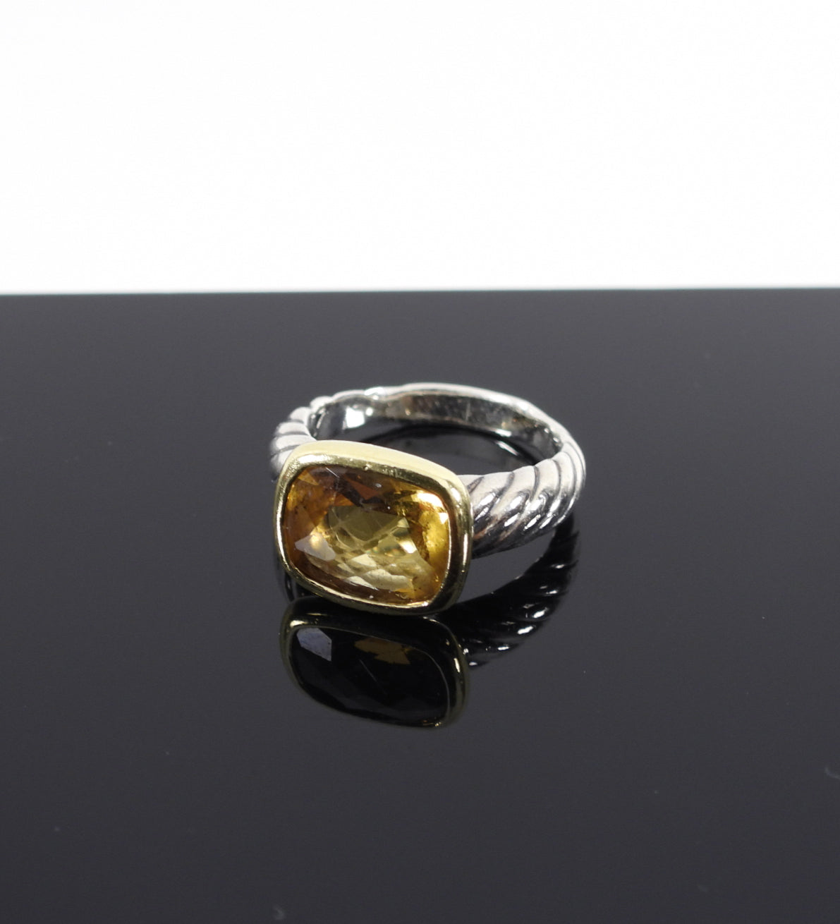 David Yurman Citrine Sterling Silver & Gold Ring - Size 5 USA - Elegant Jewelry for Women, Perfect for Weddings, Anniversaries & Special Occasions