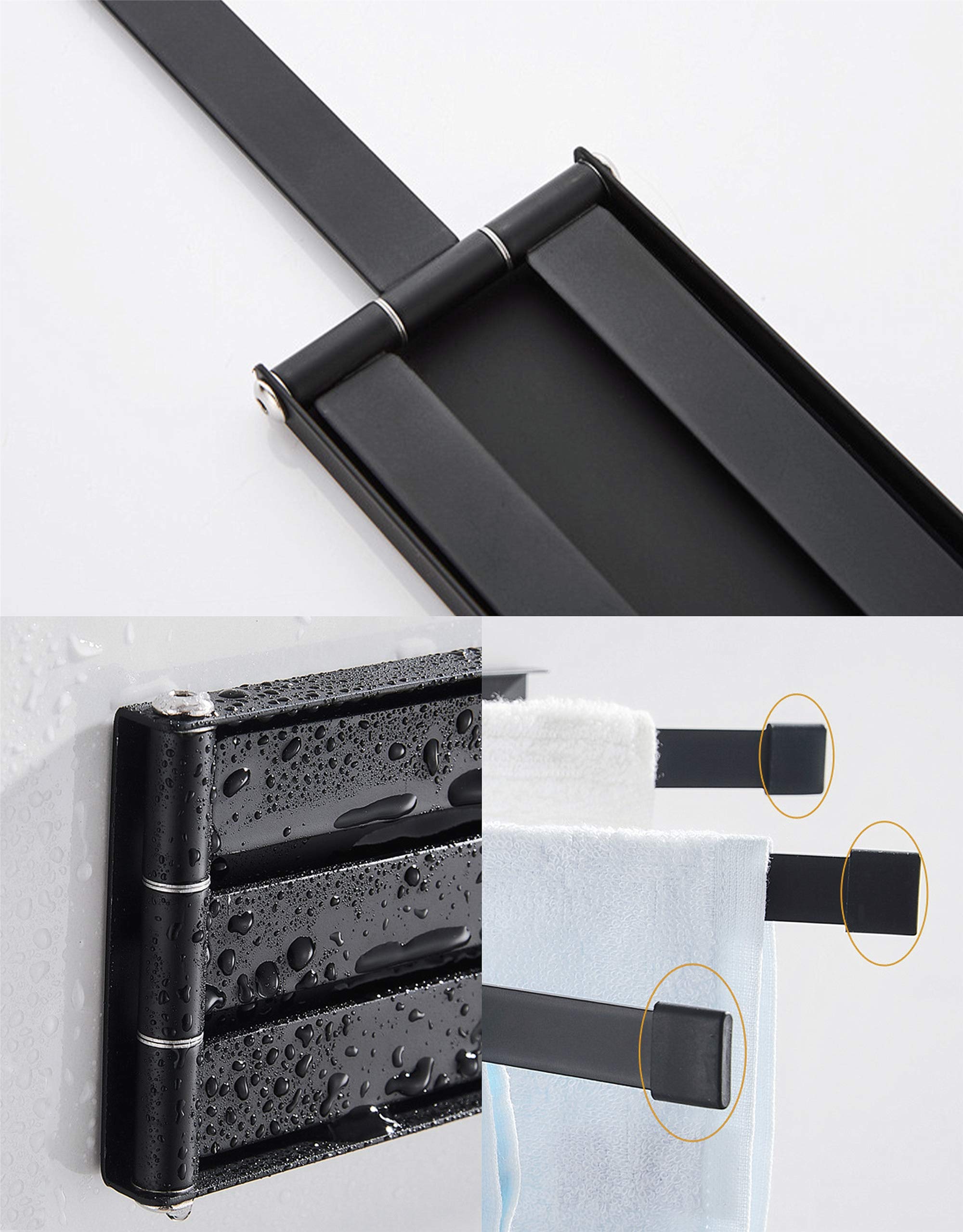 Matte Black Swing Towel Holder Rack - 3-Arm Wall Mounted Swivel Towel Bar for Bathroom & Kitchen Storage | Perfect for Small Spaces, Spa-Like Showers & Organized Home Decor