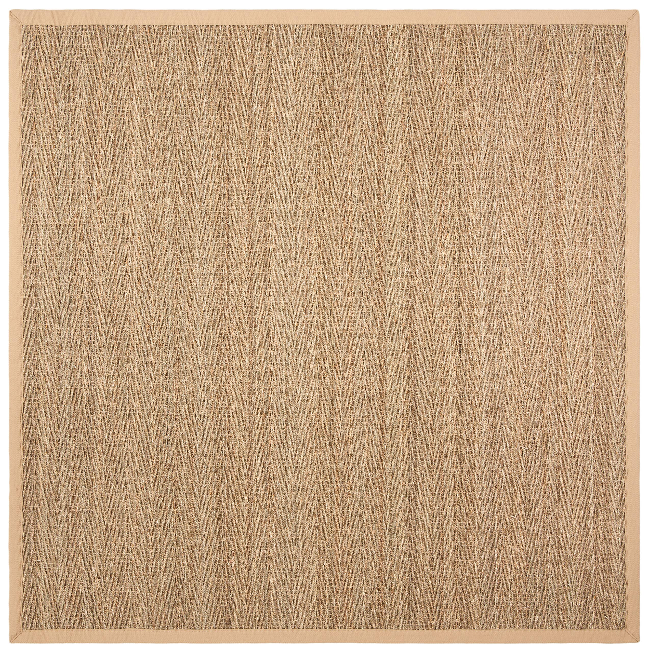 SAFAVIEH Natural Fiber Collection 9' Square Beige NF115A Herringbone Seagrass Area Rug - Perfect for Living Room, Bedroom & Boho Home Decor
