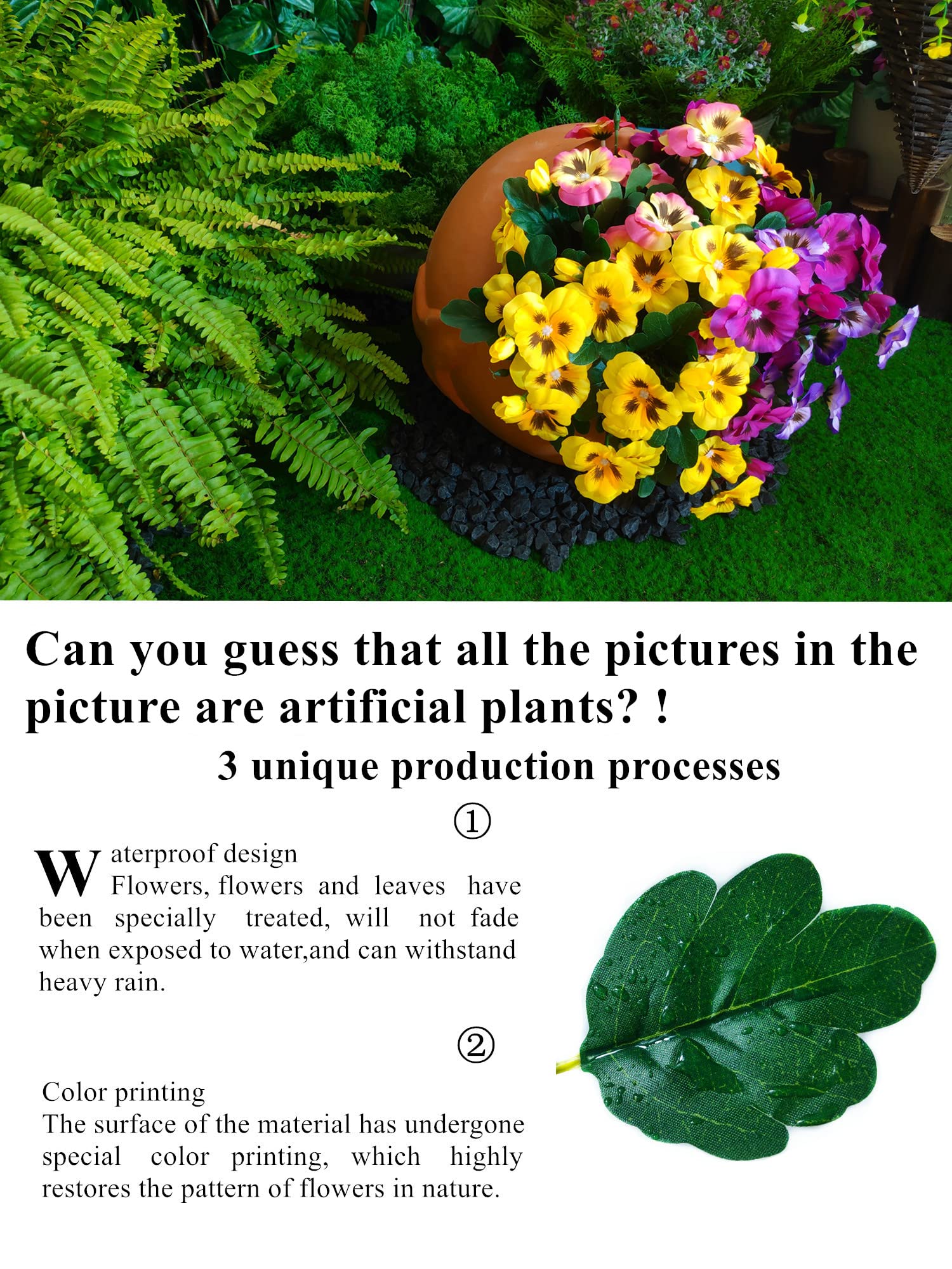 UV Resistant Artificial Pansies Flowers Outdoor - 11.8 Inch Fake Plastic Flowers Bulk (8 Pack, Purple) for Garden Decor, Window Boxes & Patio Planters