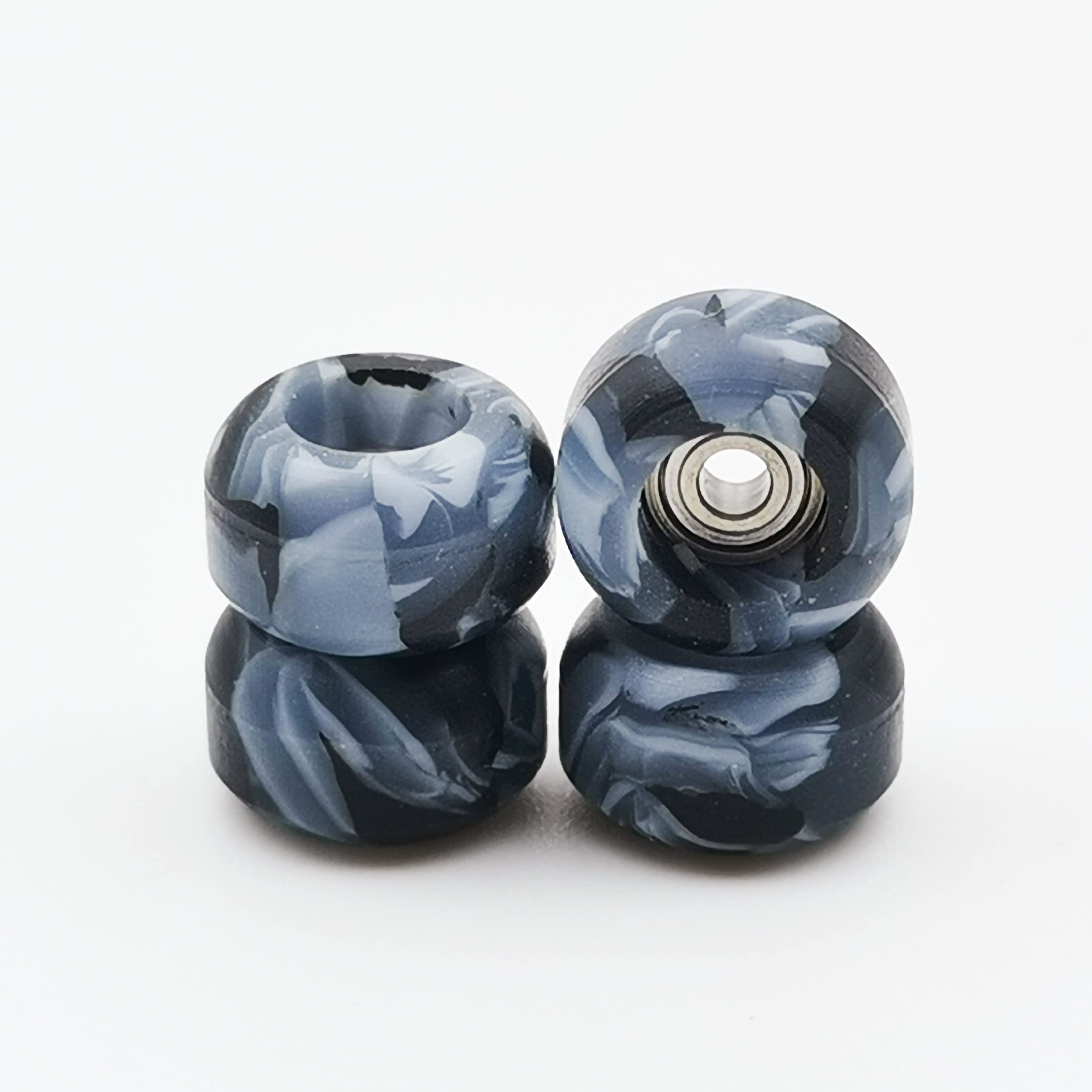 Premium CNC Lathed Fingerboard Wheels with Bearings - Swirl Color Design (Black Mix) - High-Performance Skateboard Accessories for Tricks & Street Skating