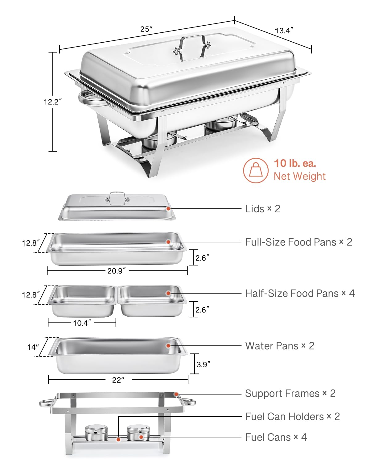 2-Pack Stainless Steel Chafing Dish Buffet Set - 8 Qt Catering Warmers with 2 Full & 4 Half Size Pans, Lids & Foldable Frames - Perfect for Parties, Buffets, Banquets, Weddings & Dinner Events - Keep Food Warm for Hours