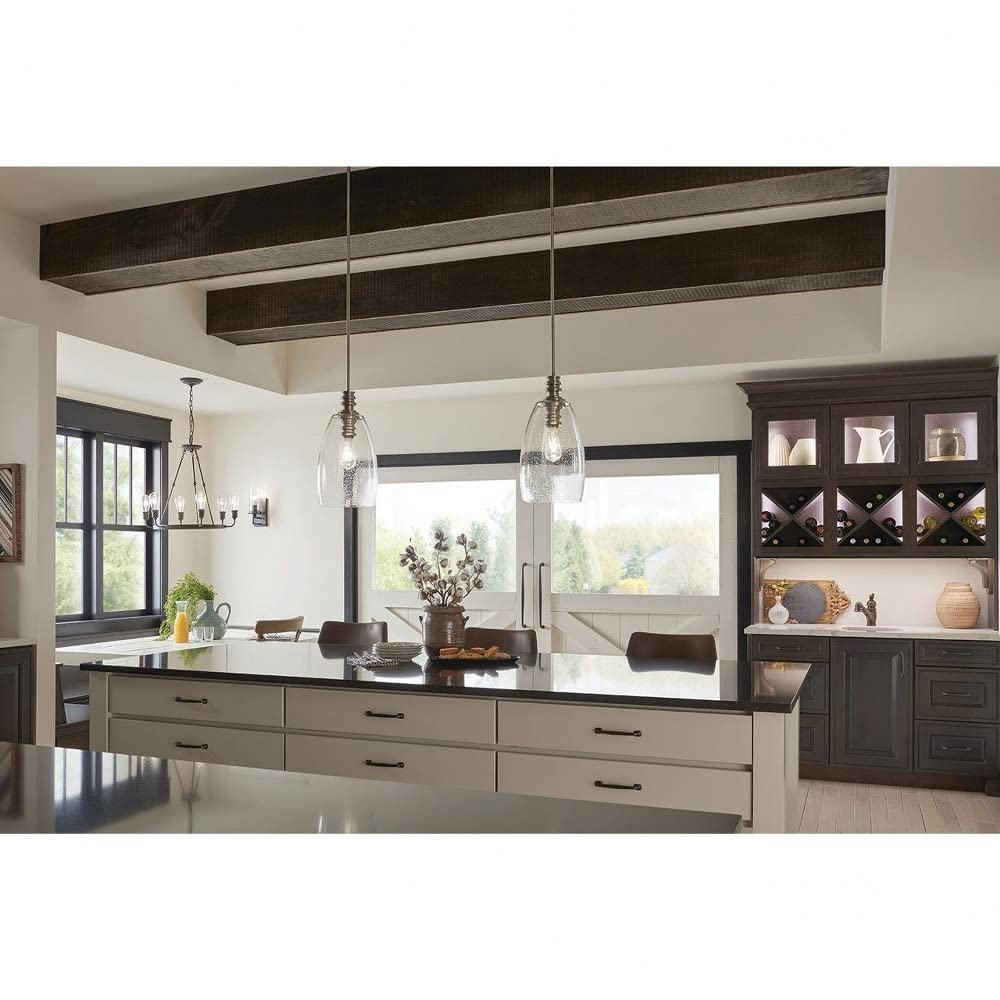 Modern 1-Light Clear Seeded Glass Pendant Light Fixture in Classic Pewter Finish - Perfect for Kitchen Island, Dining Room, and Entryway Lighting