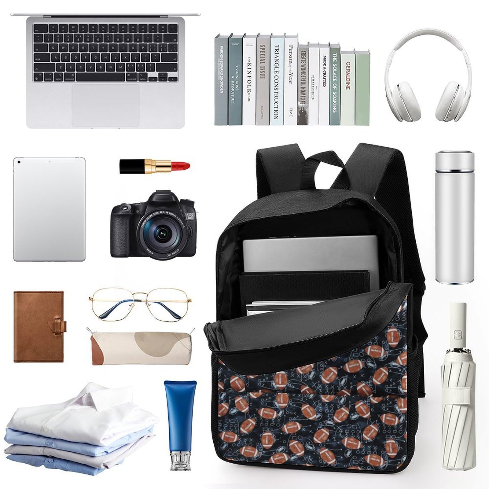 IOEDTHBJ 17 Inch American Football Pattern Backpack - 3D Printed Laptop Bag for School & Travel - Durable Computer Backpack for Men & Women - Perfect for College, Work & Sports Fans