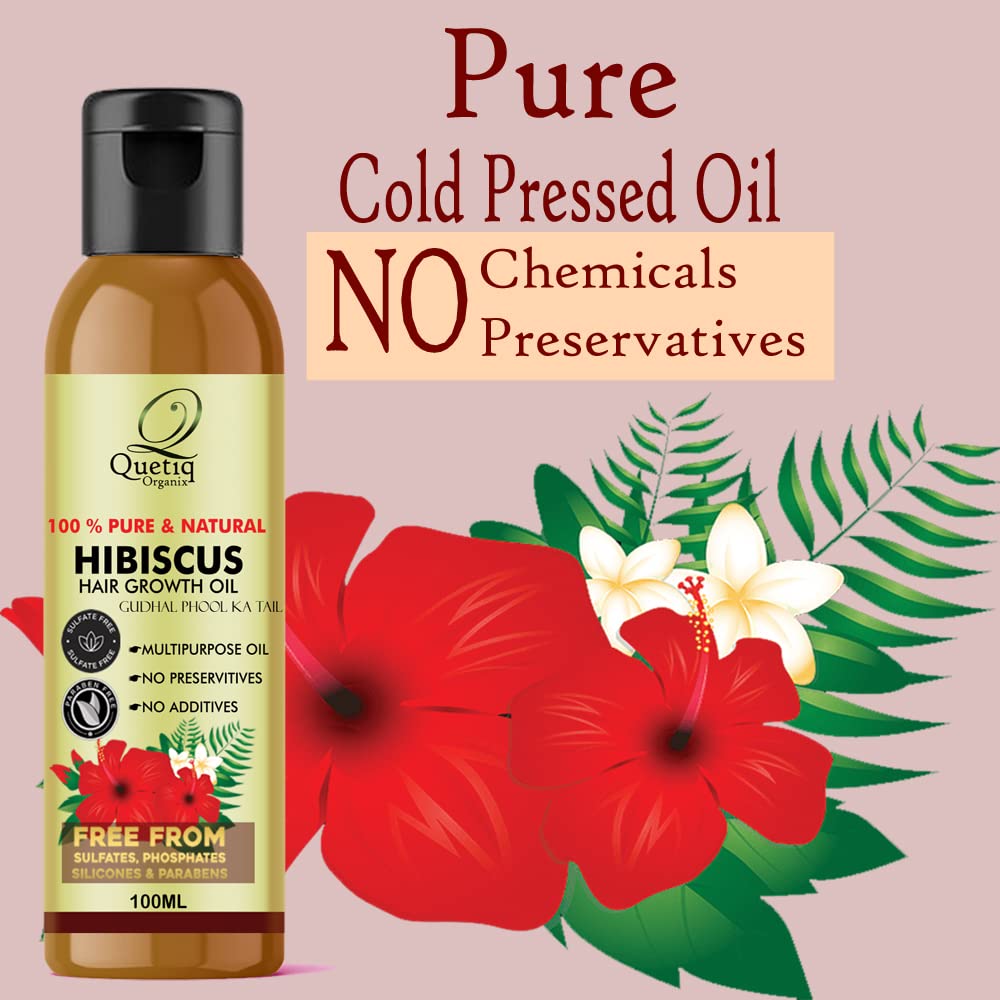 Quetiq Organix Hibiscus Hair Oil for Hair Growth & Anti Hair Fall - 100ml | Natural Hair Oil for Men & Women | Controls Dandruff & Promotes Healthy Hair | Perfect for Daily Scalp Massage & Night Treatment