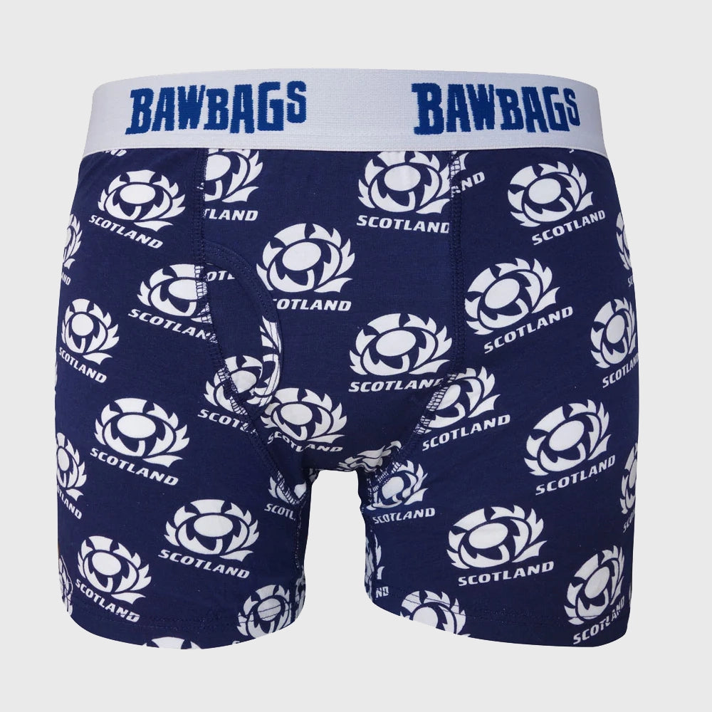Bawbags Scotland Rugby Logo Boxer Shorts - Navy/White - Comfortable Men's Underwear for Sports & Casual Wear