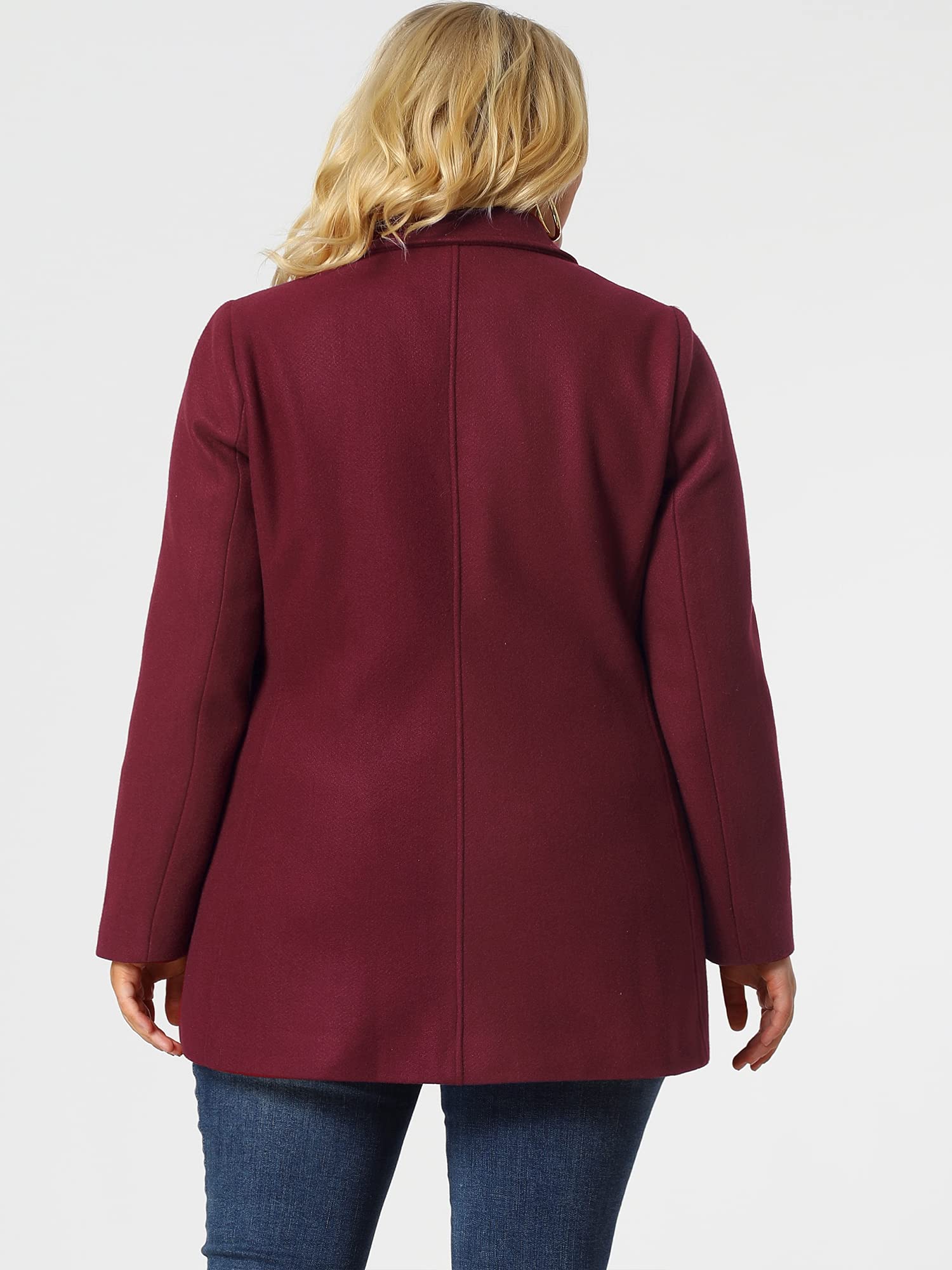 Agnes Orinda Women's Plus Size Notched Lapel Double Breasted Long Winter Coat - Elegant Formal & Office Wear for Business Women
