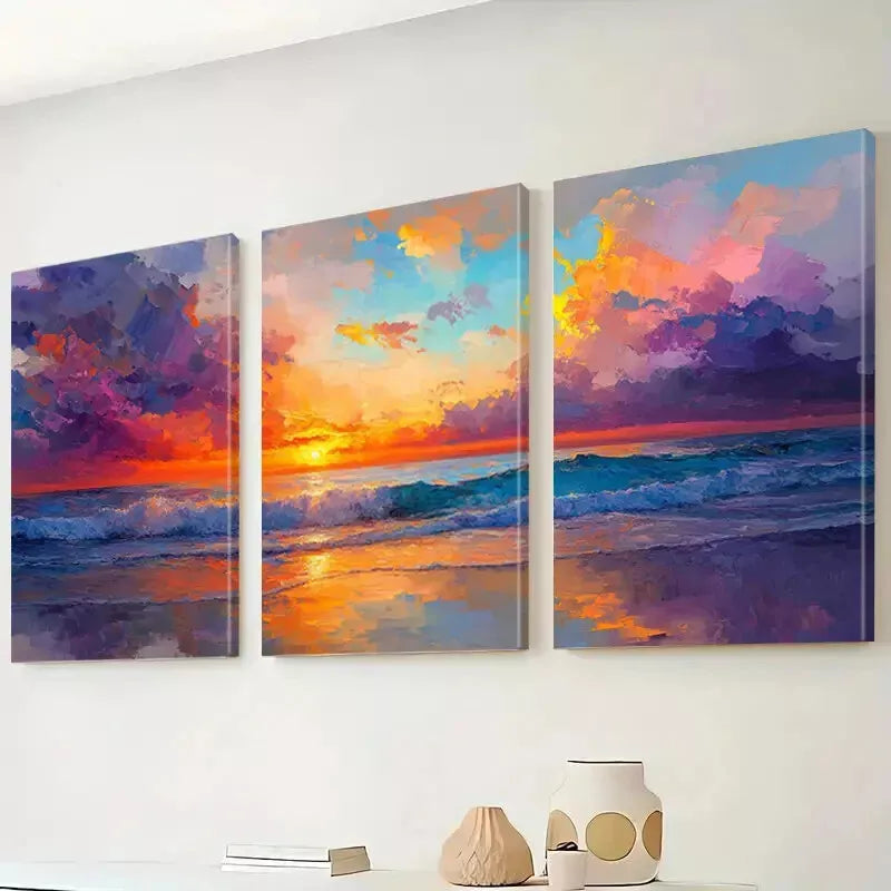 3-Piece Aesthetic Sky Waves Seascape Sunset Art Set - 50x70cm Framed Canvas Wall Decor | High Quality Print | 100% Australian Made | Ready to Hang | Perfect for Living Room, Bedroom & Office Decor