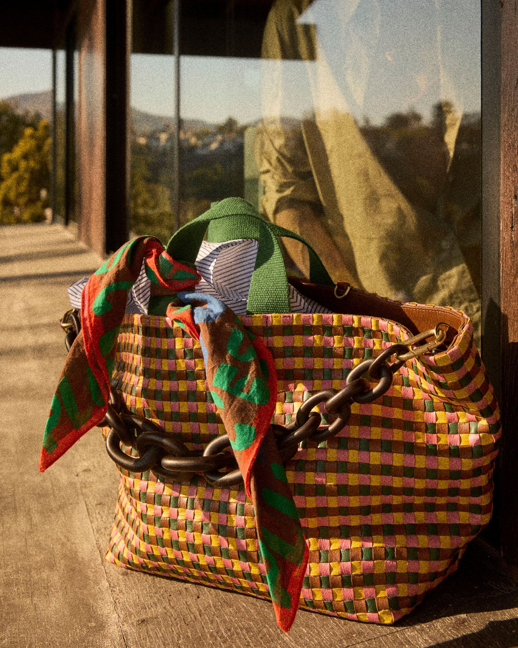Stylish Bateau Tote Bag - Multi Woven Checker Pattern - Perfect for Beach, Shopping & Daily Use