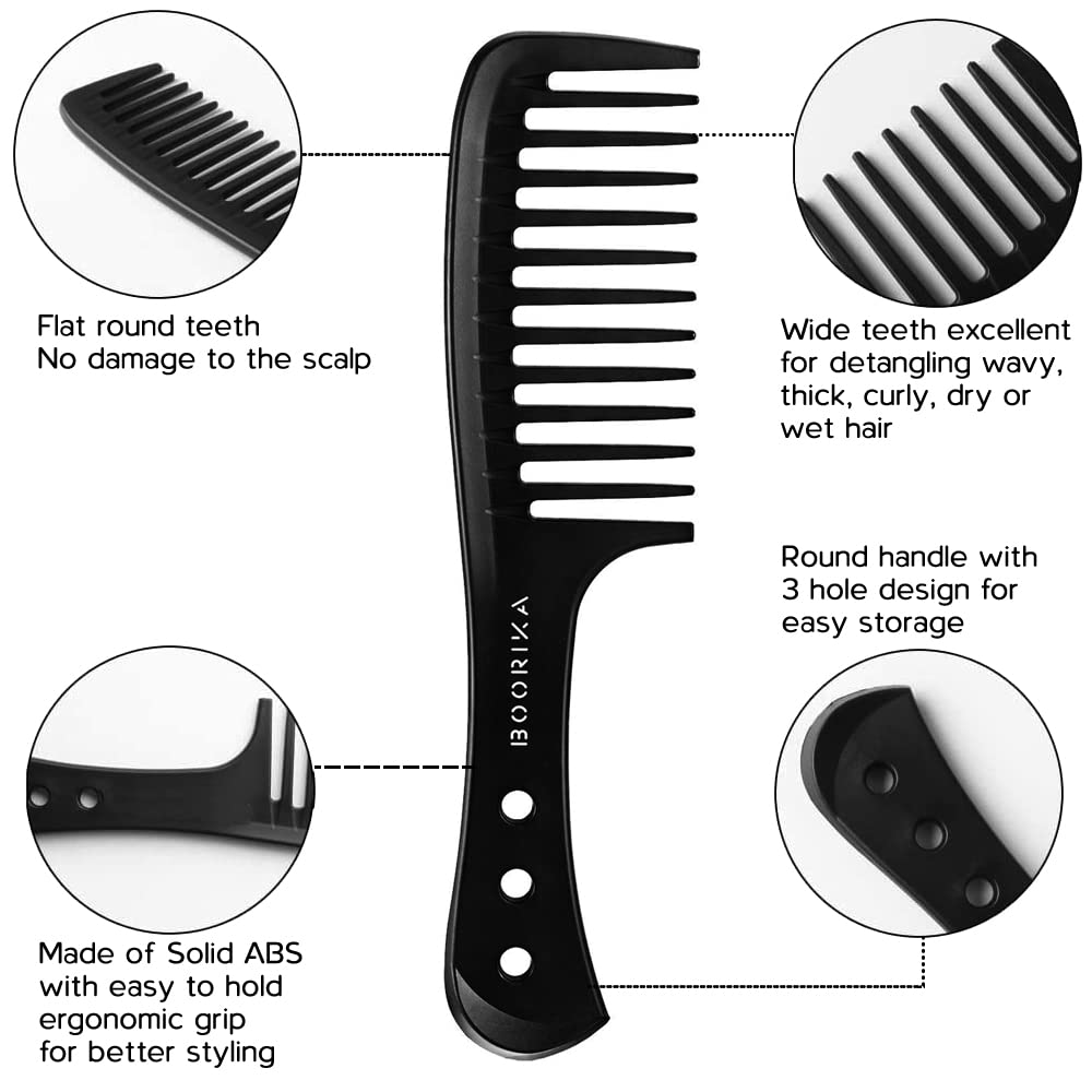 Wide Tooth Comb for Long Wet Curly Hair – Smooth Sturdy Anti Static Detangling Comb – Perfect for Defining Curls & Reducing Breakage – Great for Shower, Salon & Travel Use