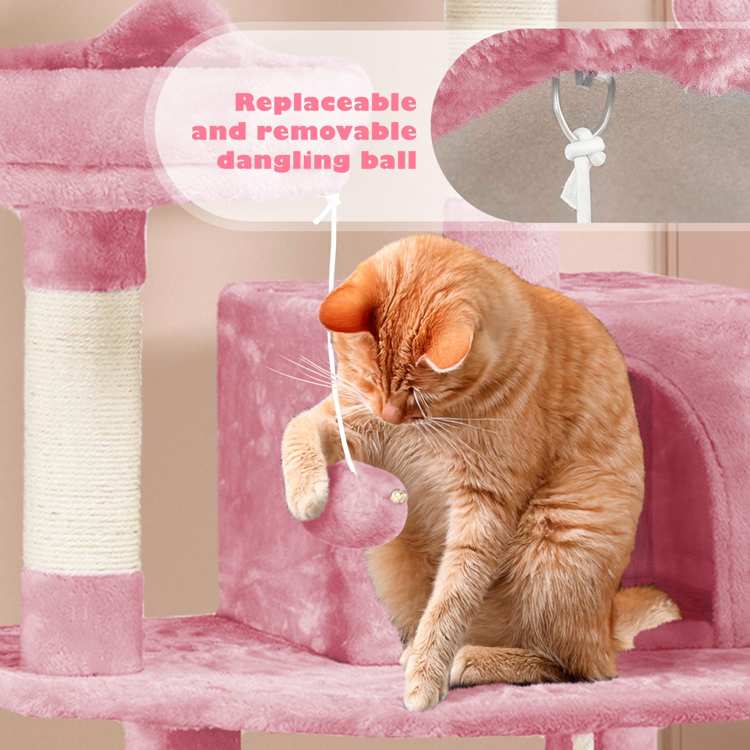Yaheetech 62.2 Inch Large Cat Tree with Hammock, Cat Condo & Scratching Posts - Multi-Level Cat Tower Activity Center for Indoor Cats - Perfect for Play, Rest & Climbing (Pink)