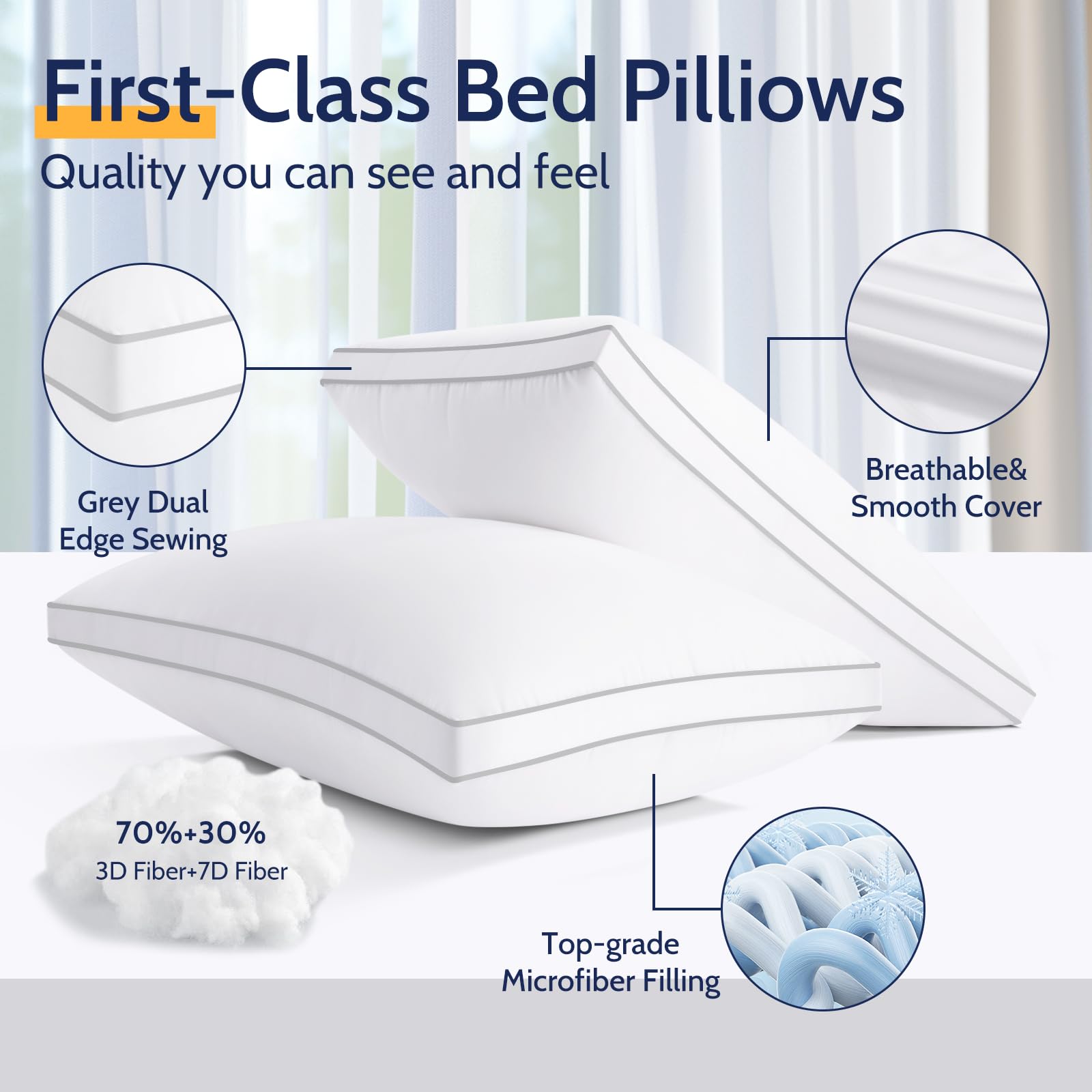 King Size Pillows Set of 2 - Luxury Hotel Quality Bed Pillows for Back, Stomach & Side Sleepers - Soft Down Alternative Support - Machine Washable - Perfect for Home, Hotel & Guest Room Comfort