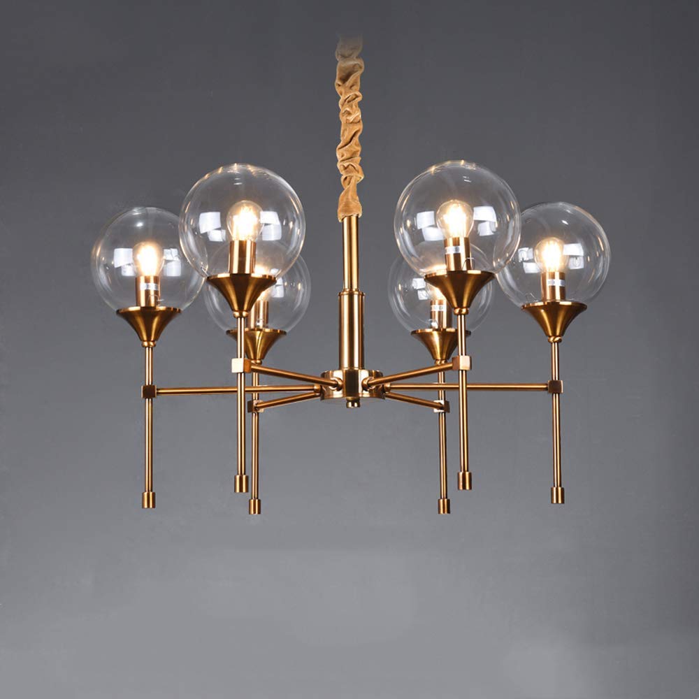 6-Light Modern Glass LED Chandelier with E14 Base - Elegant Iron Design Hanging Ceiling Light Fixture for Living Room, Dining Room & Kitchen | Perfect for Home Decor, Dinner Parties & Ambient Lighting