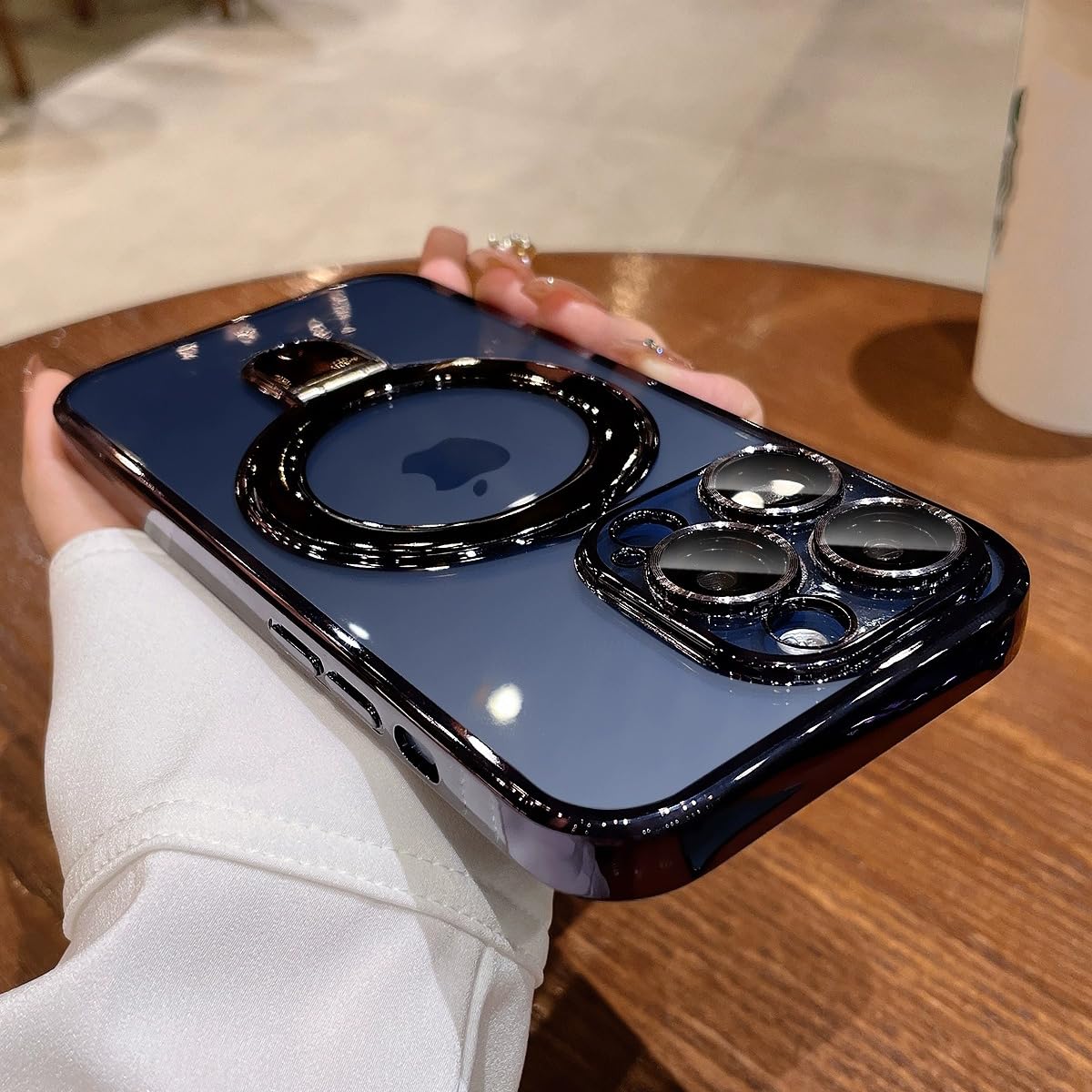 Magnetic Invisible Stand iPhone 15 Pro Max Case with MagSafe - Military-Grade Protection, Camera Protector & Scratch-Resistant Clear Back Cover (Blue Titanium) - Perfect for Hands-Free Viewing, Wireless Charging & Daily Protection