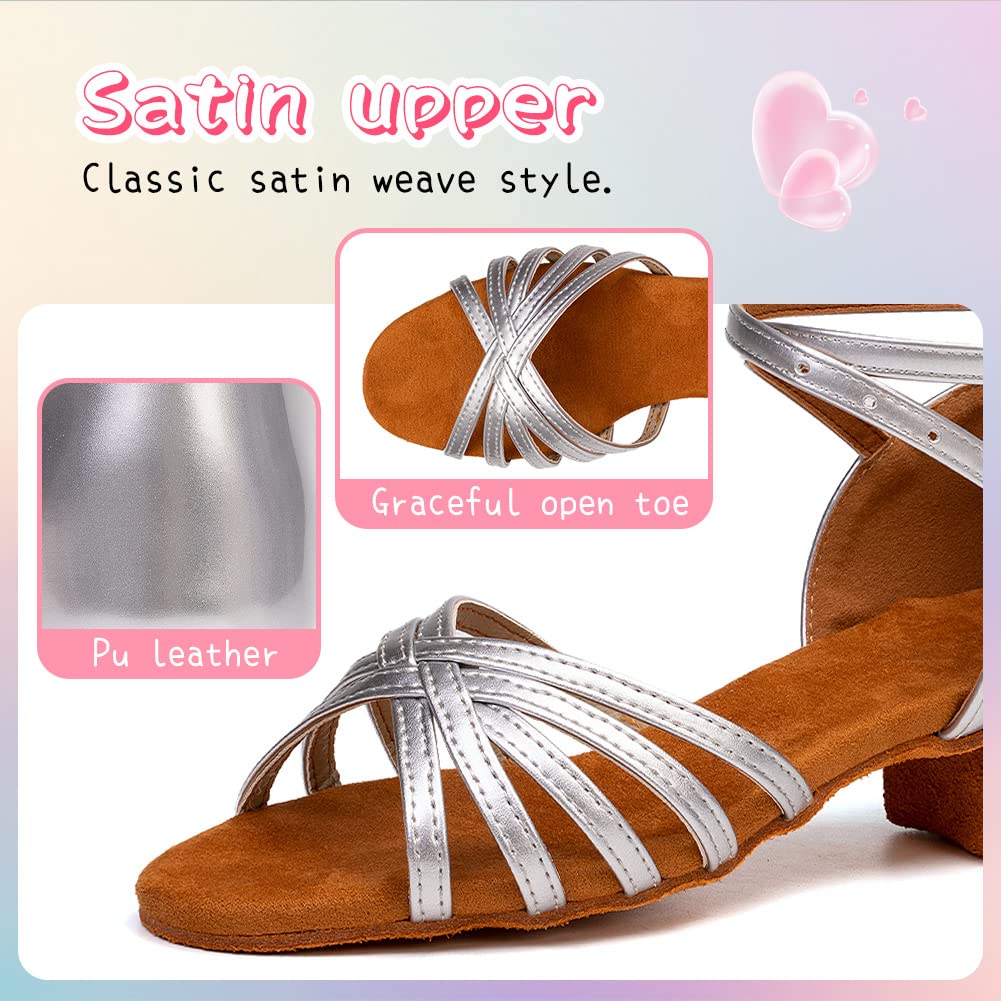 Hipposeus Girls Latin Dance Shoes - Low Heel Satin Ballroom Salsa Shoes for Practice & Performance (2024 Model) | Perfect for Competition, Studio Training & Dance Recitals