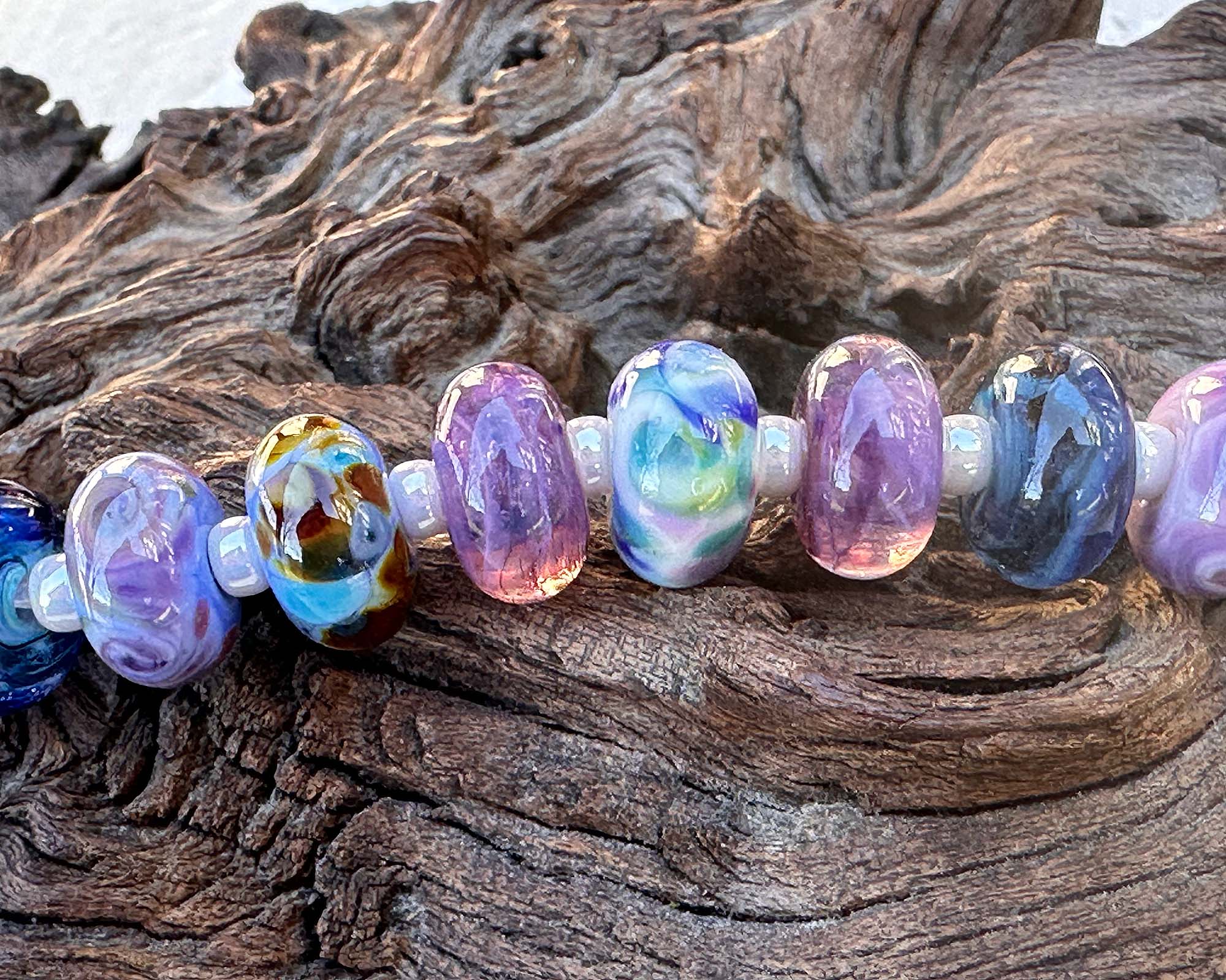 19-Piece Purple & Blue Lampwork Glass Beads Set for Jewelry Making - Handmade Orphan Beads for Necklaces, Bracelets & DIY Crafts - Perfect for Beaders & Artisans
