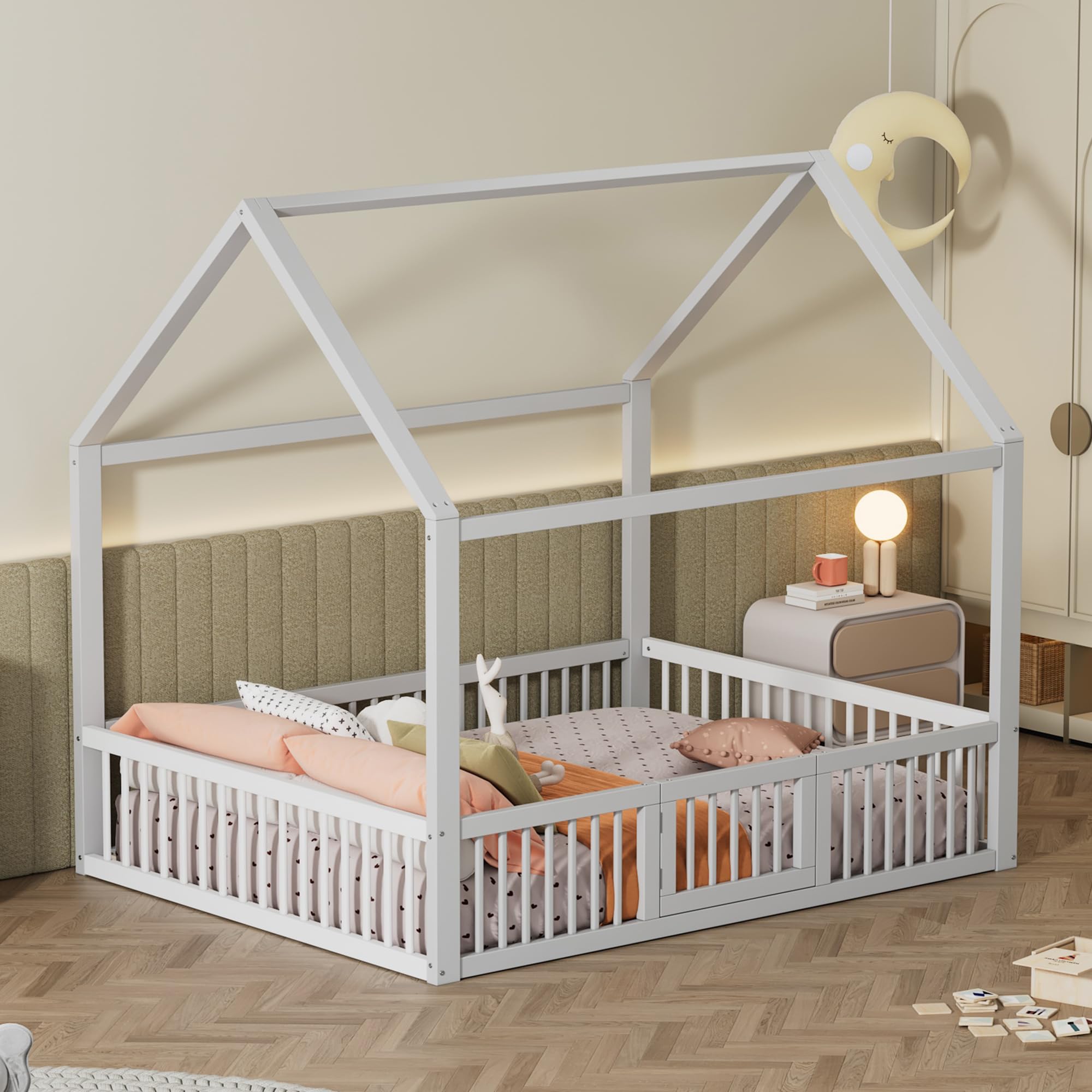 **Sapgaks Kids Cabin Bed 140x200cm with Slatted Base & Steps - White Bunk Bed with Wardrobe & Safety Barrier - Space-Saving Loft Bed for Small Rooms & Shared Kids Bedrooms**