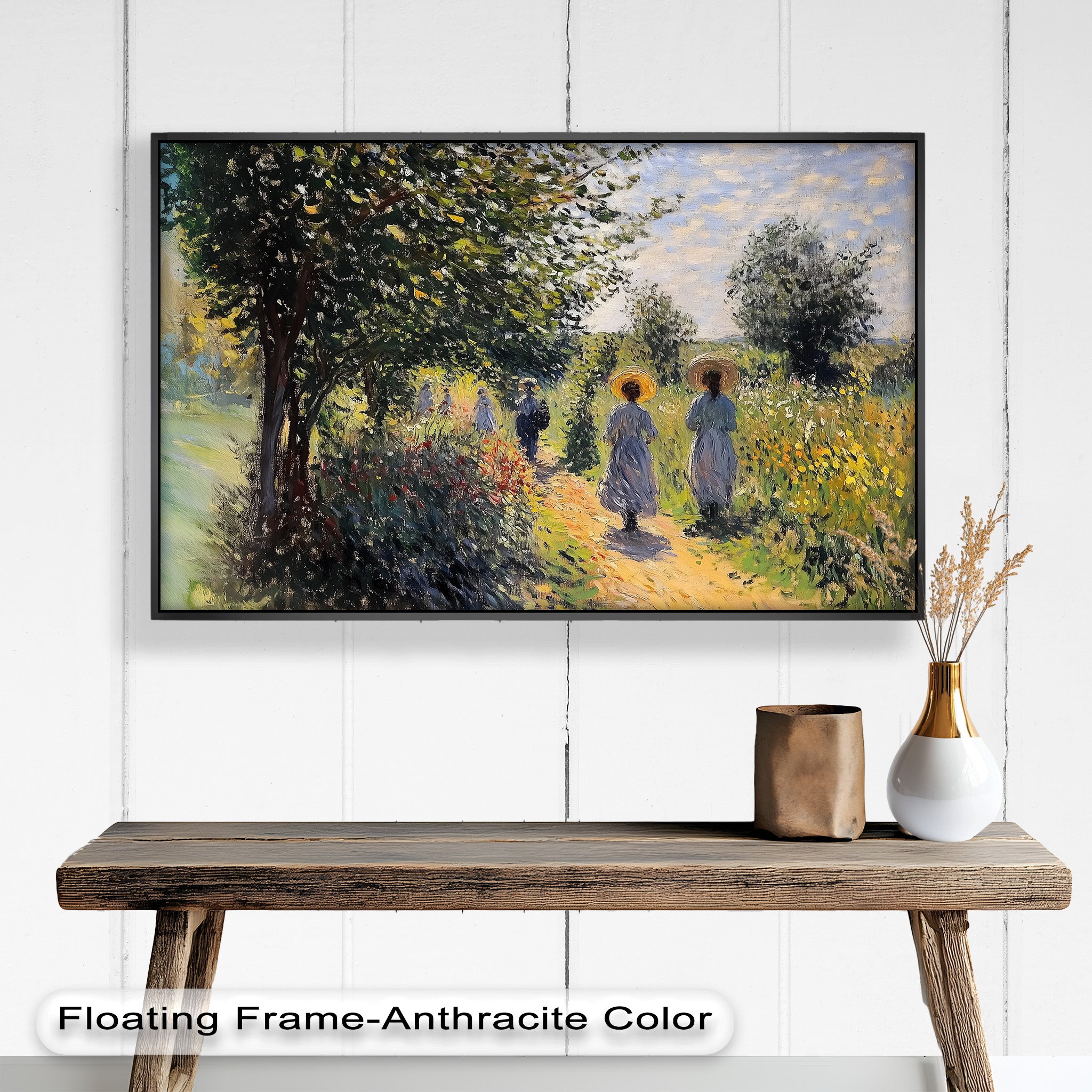 Afternoon Stroll - Sun Dappled Garden Walk Oil Painting Wall Art - Hand Painted Landscape Canvas for Living Room, Bedroom Decor - Perfect Gift for Home & Office