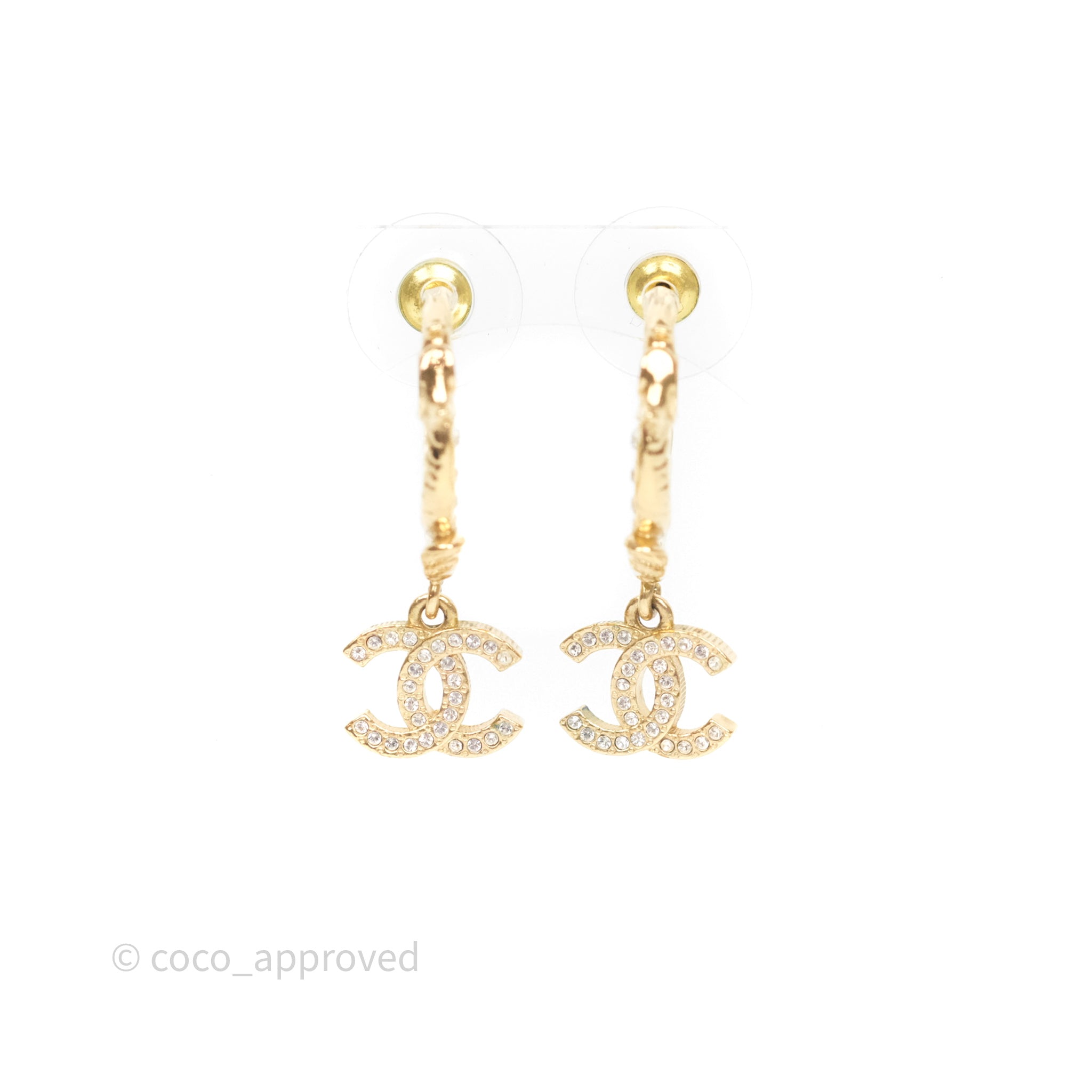 Chanel CC Crystal Hoop Earrings for Women - 23V Gold Tone Luxury Fashion Jewelry - Perfect for Parties, Weddings & Special Occasions