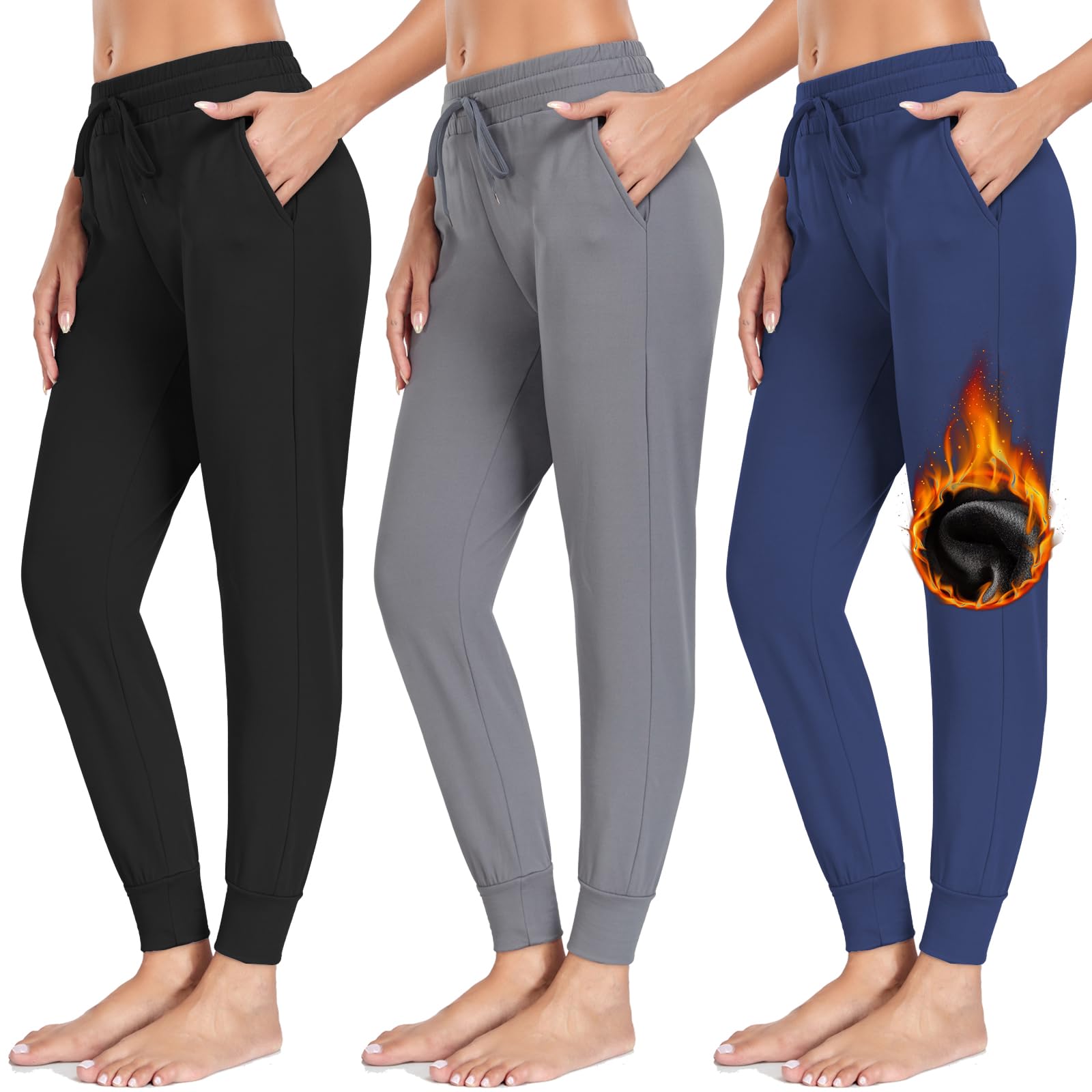 **3 Pack Women's Fleece Lined Sweatpants - Soft Joggers with Pockets for Workout, Yoga & Lounge | Cozy Winter Pants for Running & Casual Wear**