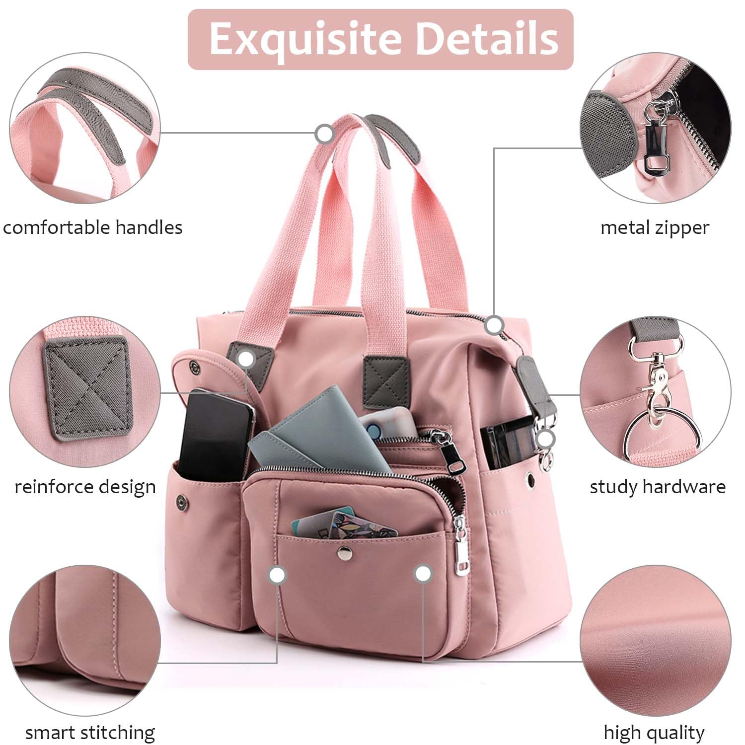 Women's Waterproof Nylon Utility Tote Bag - Multi-Pocket Shoulder Purse for Work, Nurse & Teacher | Durable Work Tote for Professionals, Commuting & Daily Essentials