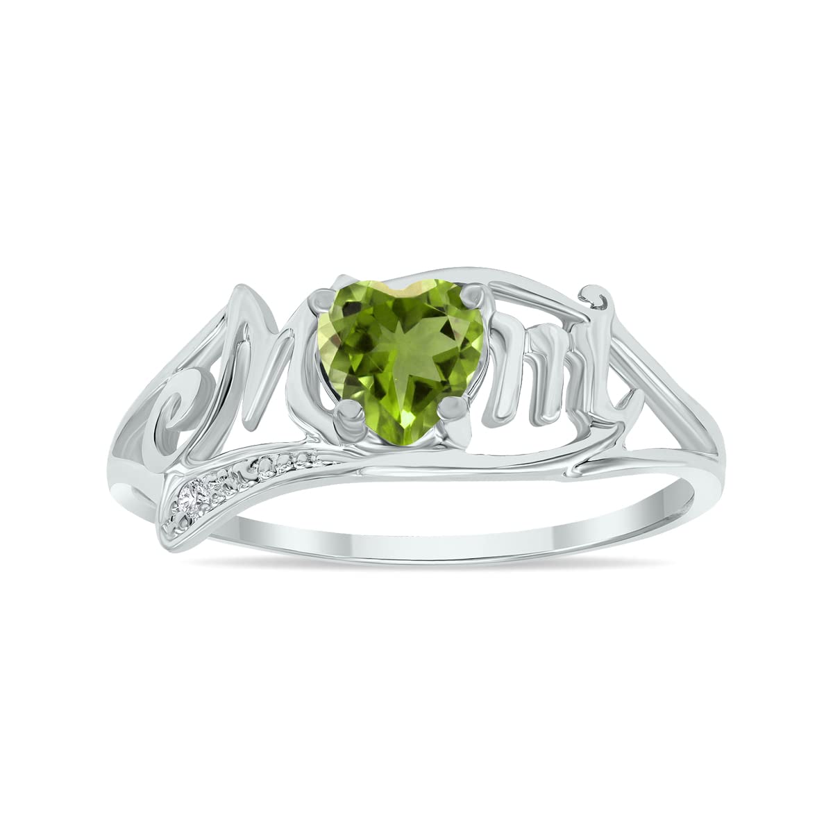 10K White Gold Heart Shaped MOM Ring with Genuine Gemstones & Diamonds (Amethyst, Citrine, More) - Perfect Gift for Mother's Day, Birthday & Anniversary