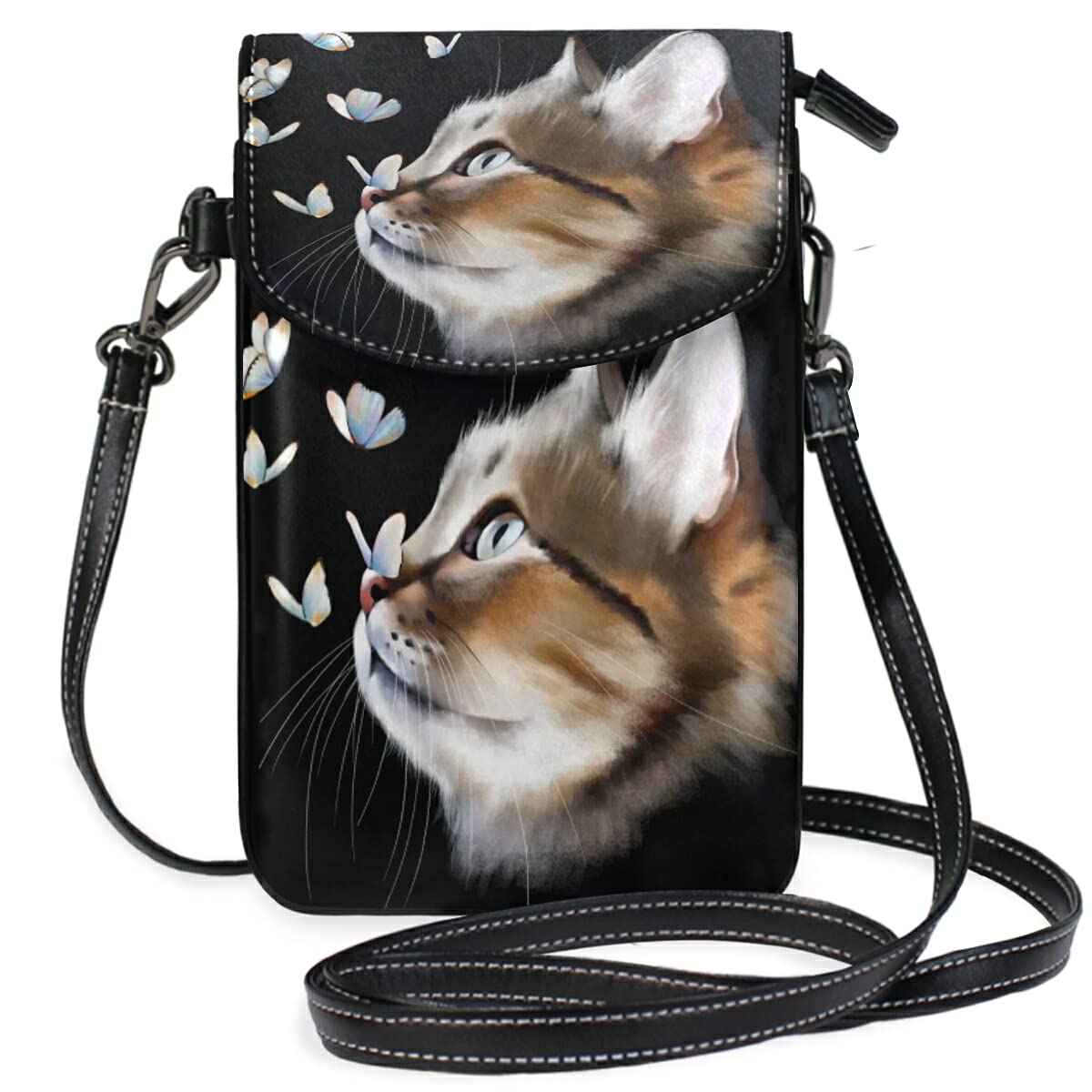 Stylish Women's Leather Crossbody Bag with Cat Design - Multi-Functional Wallet with Card Slots & Shoulder Strap - Perfect for Daily Use, Travel, and Shopping