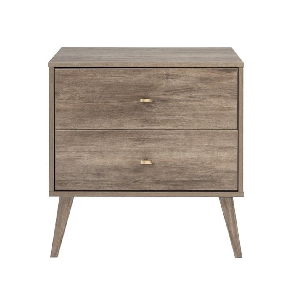Allora Mid Century Modern 2 Drawer Wooden Nightstand - Drifted Gray Finish Bedside Table for Bedroom, Living Room & Office Storage | Compact Night Stand with Drawers for Home Decor