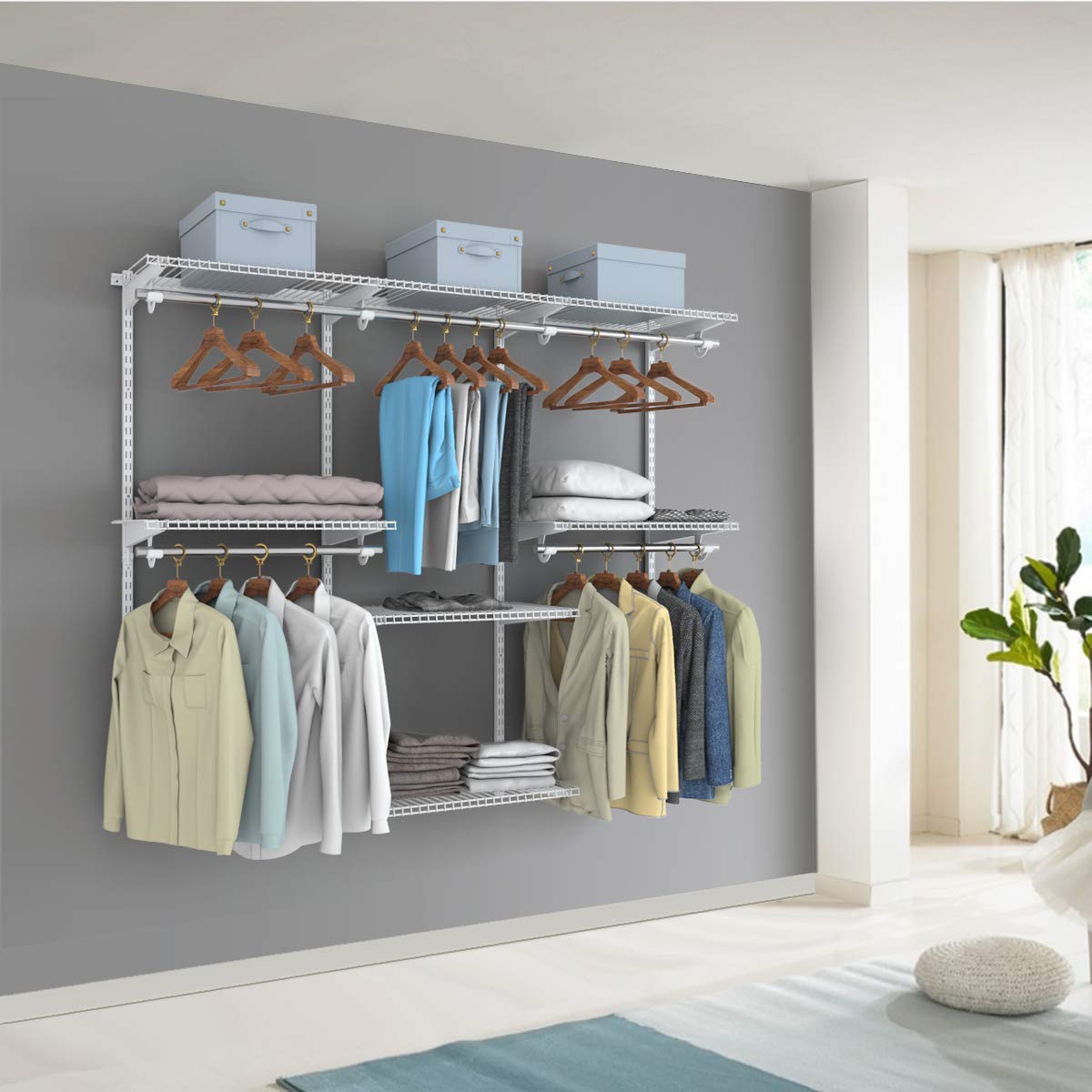 Tangkula 4-6 FT Custom Closet Organizer System - Wall Mounted Wardrobe with Adjustable Shelves & Hanging Rod - Metal Storage Rack for Bedroom, Closet & Small Space Organization (Perfect for Apartments, Dorms & Tiny Homes)