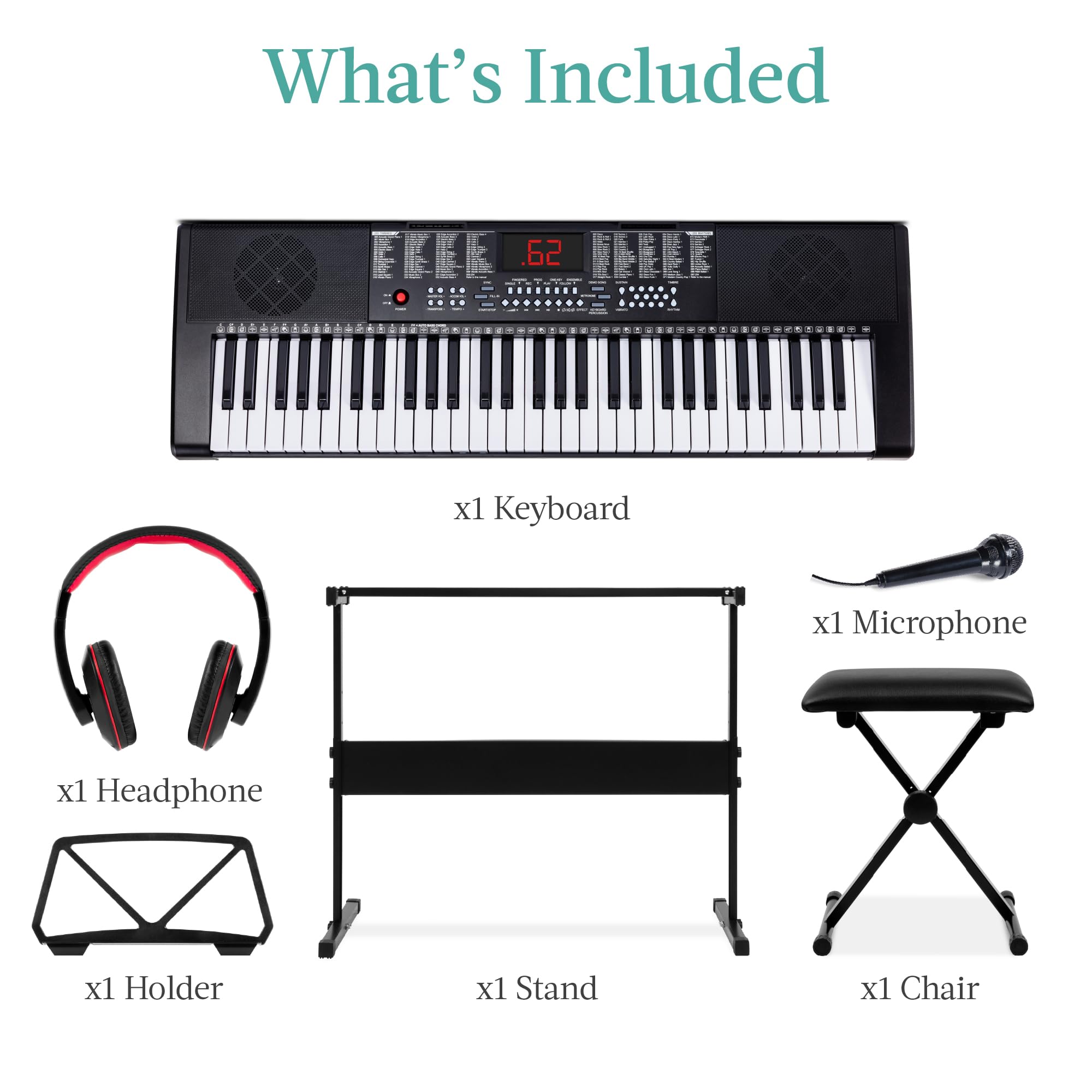 Best Choice Products 61-Key Portable Electronic Keyboard Piano Set with LED Screen, Stand, Bench & Headphones - Perfect for Beginners, Home Practice & Music Lessons (Black)
