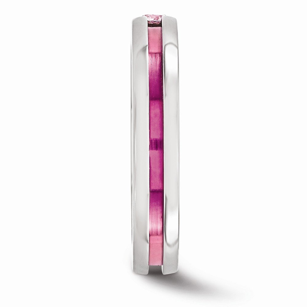 Titanium Pink Sapphire & Anodized Grooved Wedding Band Ring for Women - Durable & Hypoallergenic Jewelry for Engagement, Anniversary & Special Occasions