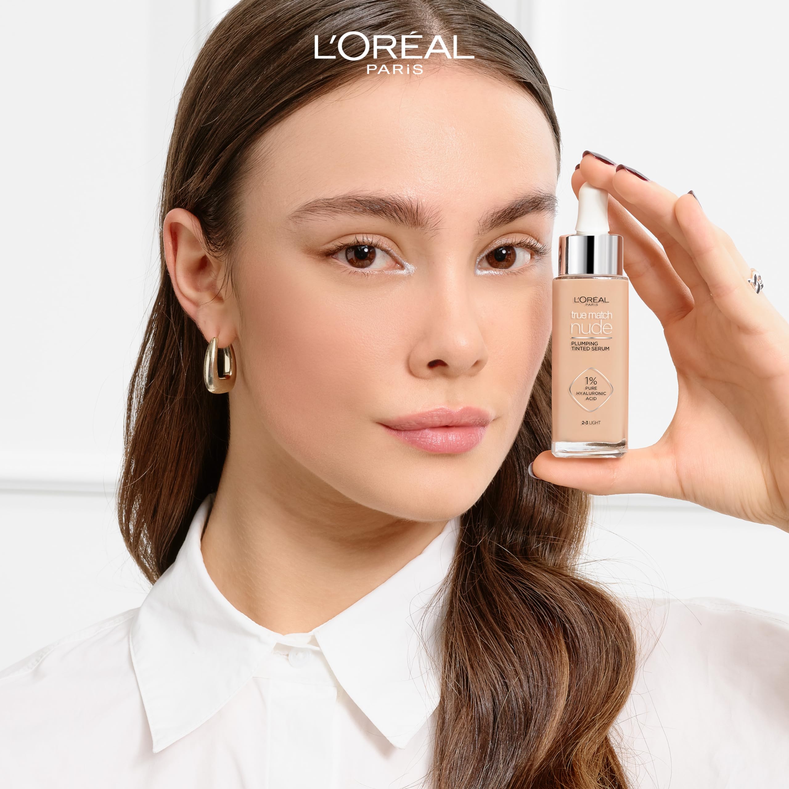 L'Oreal Paris True Match Tinted Serum Foundation with 1% Hyaluronic Acid - Hydrating, Plumping Formula for Natural Glow - 30ml (Shade 2-3 Light) | Perfect for Daily Wear, Office & Special Occasions