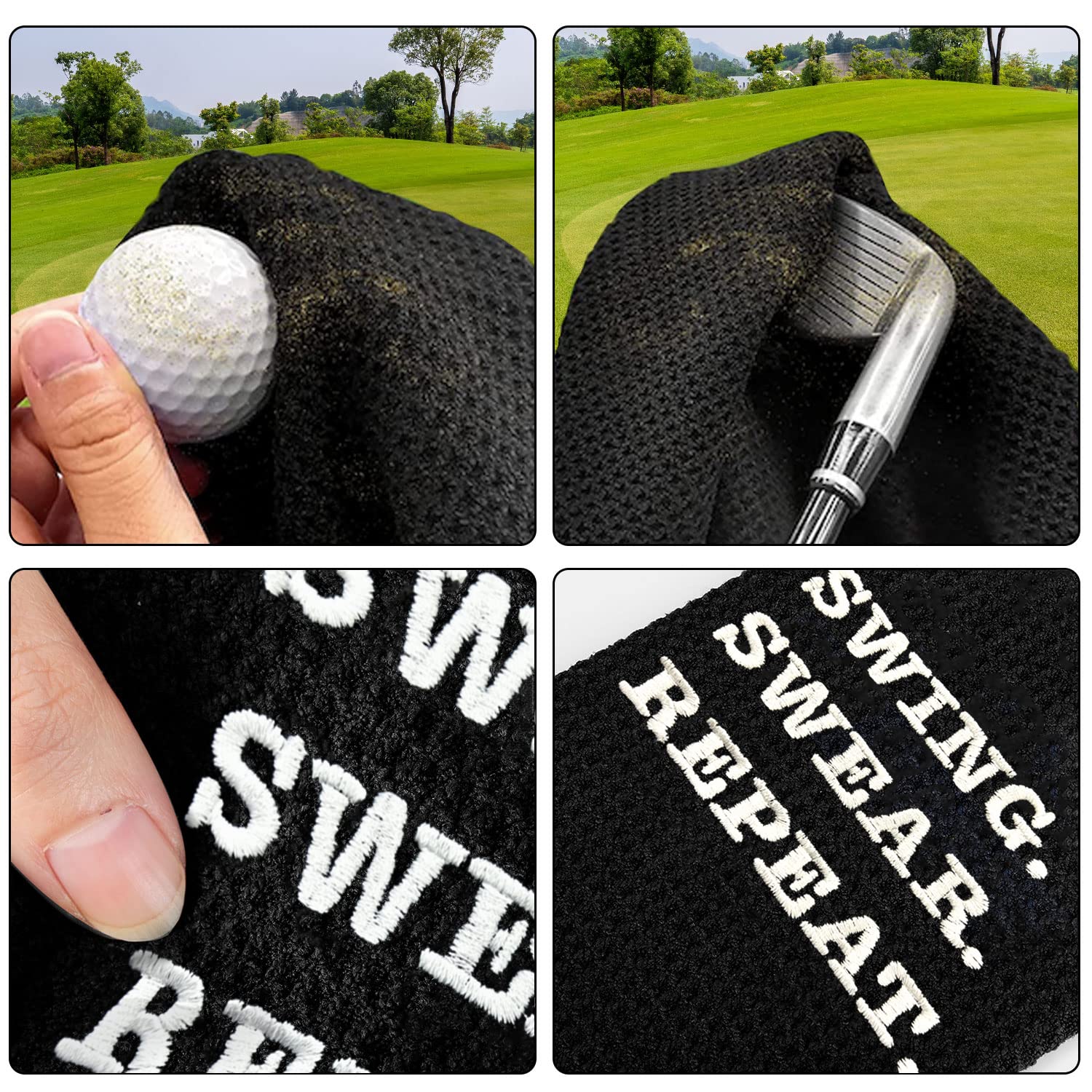 Funny Golf Towel - Swing Swear Repeat Embroidered Golf Towel with Clip for Golf Bags | Perfect Golf Gift for Men | Durable Golf Accessory for Practice, Tournaments & Club Outings