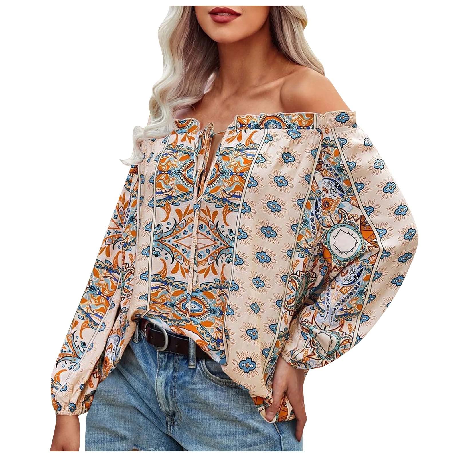 Plus Size Women's 3X Floral Print Off Shoulder Ruffle Trim Knot Front Shirt - White Long Sleeve Crop Top for Casual Wear, Date Night & Summer Outfits