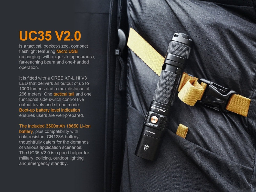 Fenix UC35 V2.0 Rechargeable LED Flashlight - 1000 Lumens, USB-C Charging, Tactical EDC Light for Camping, Hiking & Emergency Preparedness
