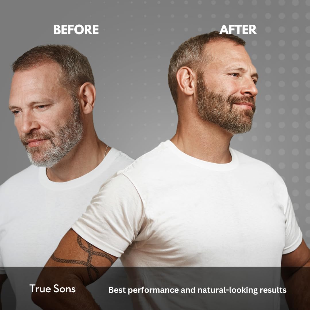 True Sons Men's Hair Dye - Light Brown Grey Coverage | Instant Root Touch Up & Beard Color Kit (1.75oz, 4-6 Uses) | Natural Looking Hair Color for Men | Perfect for Home Use, Travel & Quick Touch-Ups