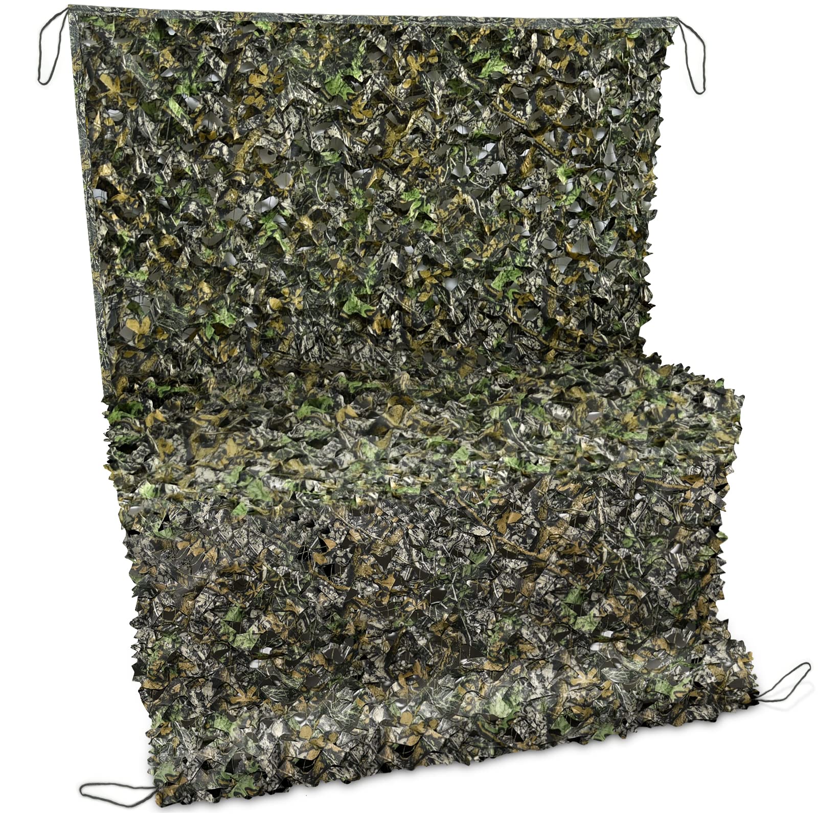 iunio Camouflage Netting - Military Grade Silent Camo Net, Large Bulk Roll Mesh for Hunting Blind Cover, Backdrop, Camo Themed Party, Sun Shade & Outdoor Camping | Durable Mesh Backing for Concealment & Protection