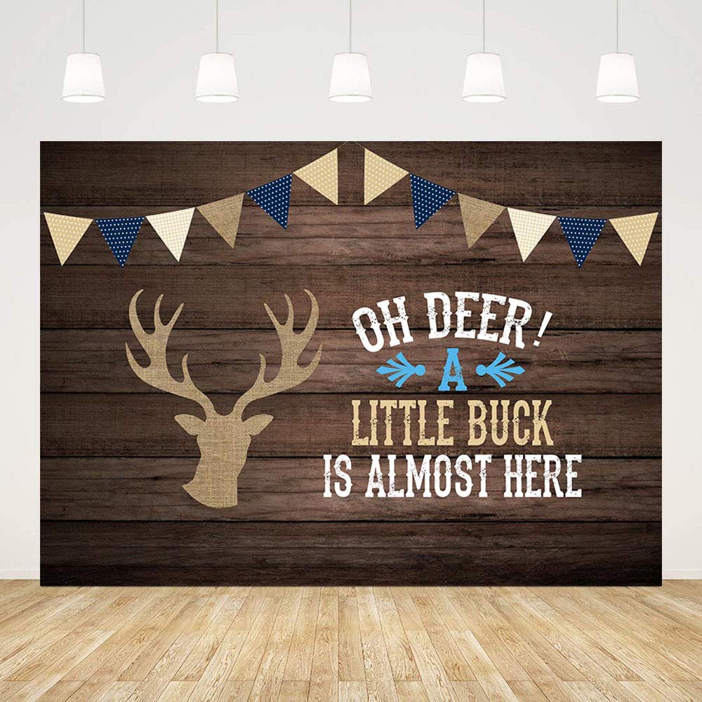 MEHOFOND 7x5ft Rustic Wood Photography Backdrop - Oh Deer Boy Baby Shower & Birthday Party Decoration with Deer Theme (A Little Buck is Almost Here) - Perfect for Cake Table Decor, Portrait Photos, and Baby Shower Backgrounds