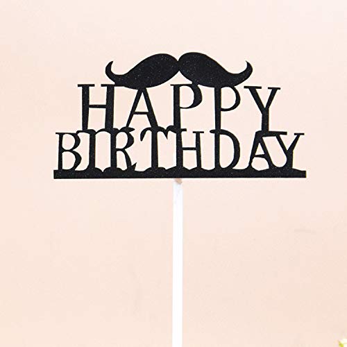 Flairs New York Happy Birthday Decorations Banner - Black Mustache Cake Topper & Party Props (Pack of 1) - Perfect for Birthday Cakes, Dessert Tables & Celebration Decorations