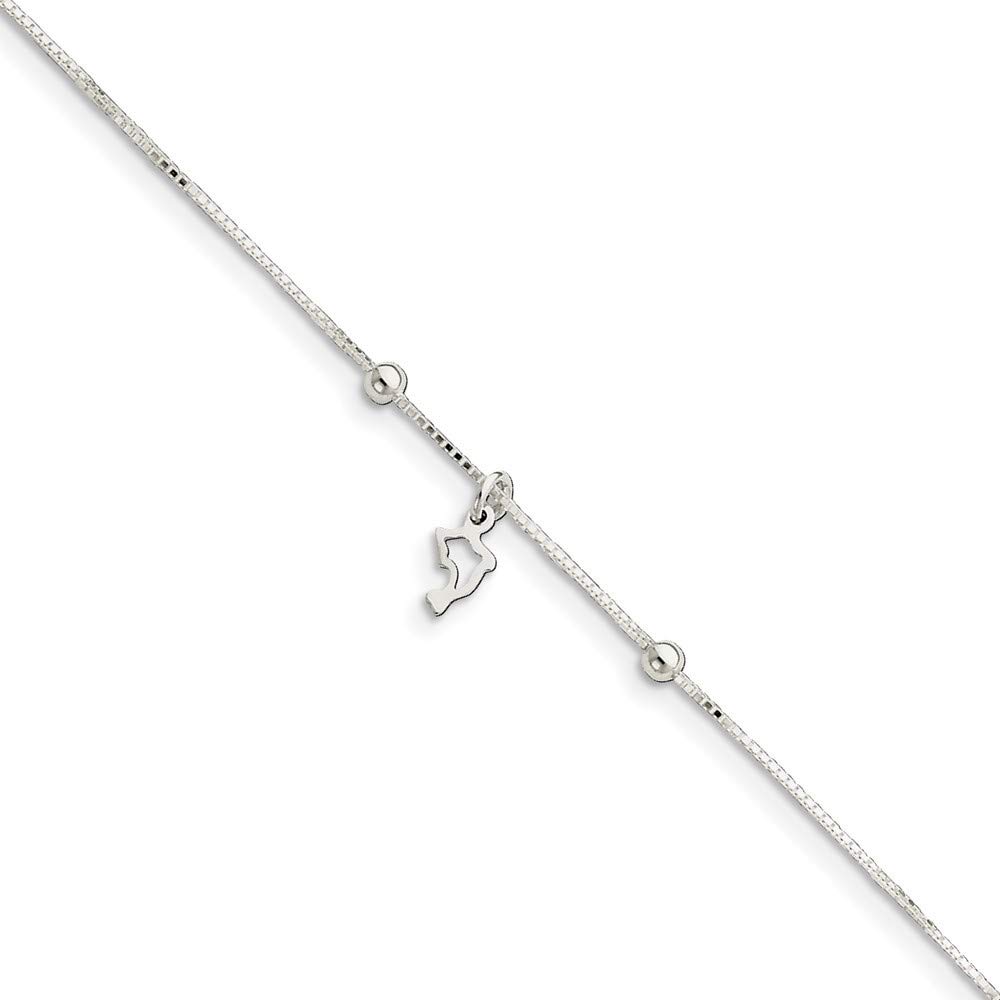 Roy Rose Jewelry Sterling Silver Box Chain Dolphin Anklet - 9 Inch Adjustable Ankle Bracelet for Women | Perfect for Beach Vacation, Summer Outfits & Boho Style Accessories