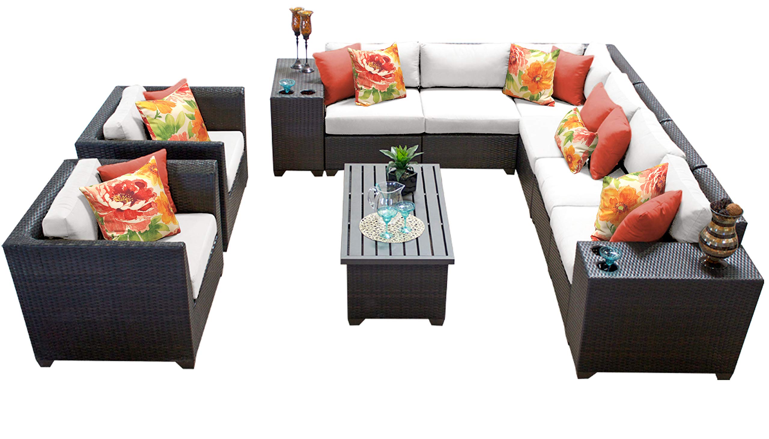 TK Classics BARBADOS-11d-NAVY 11-Piece Outdoor Wicker Patio Furniture Set in Navy Blue - Perfect for Poolside, Garden, and Backyard Relaxation