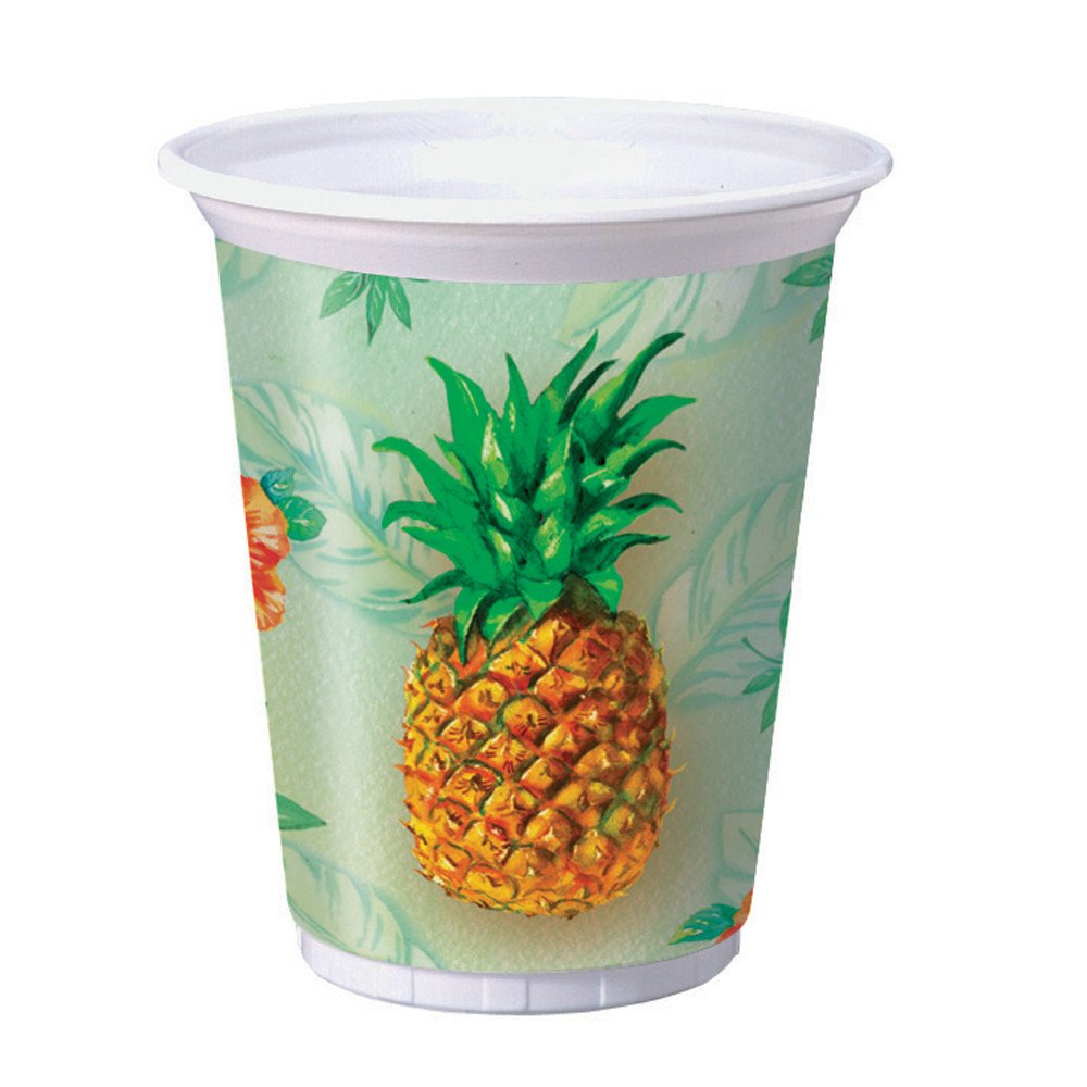 Creative Converting 8 Count 16-Oz Plastic Cups - Pineapple Punch Design for Parties, BBQs, and Summer Beverages