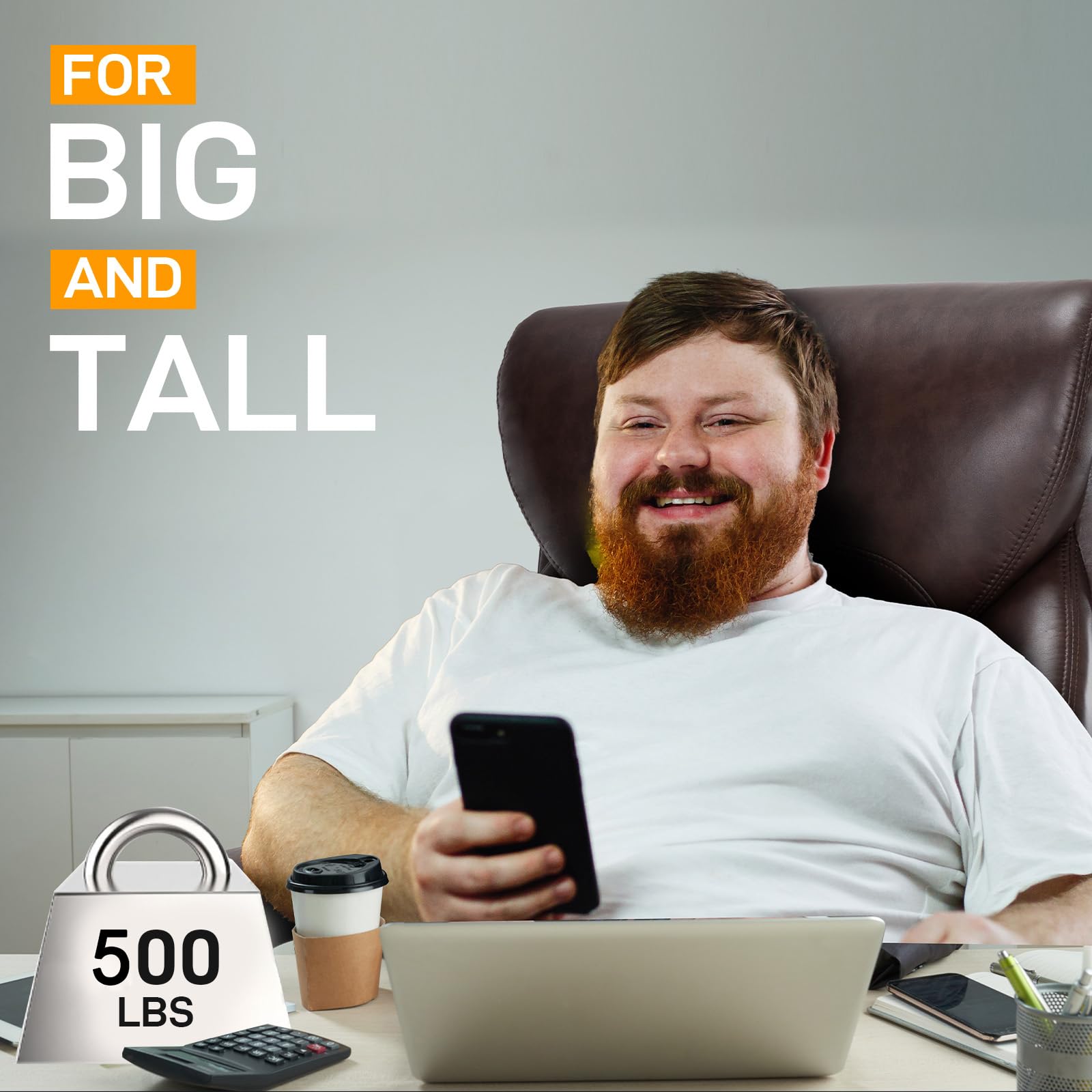 Big and Tall Office Chair for Heavy People up to 500LBS - High Back Extra Wide Executive Chair with Adjustable Lumbar Support - Heavy Duty Ergonomic Computer Desk Chair for Home Office - Brown (Perfect for Large Workspaces & Long Working Hours)