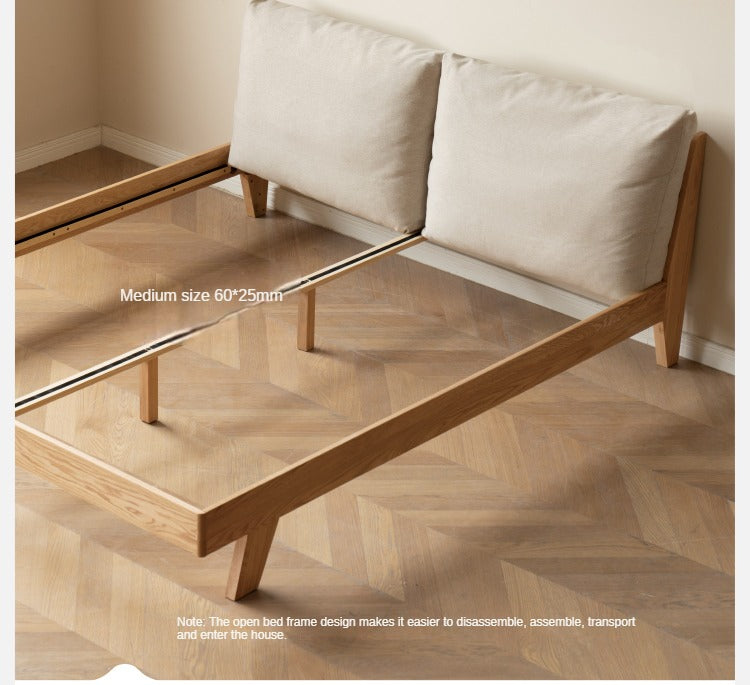 Solid Oak Wood Soft Bed Frame - Queen Size, Sturdy & Comfortable for Master Bedroom or Guest Room