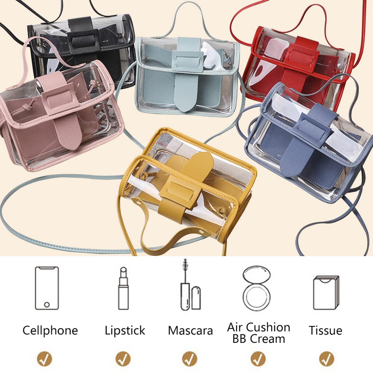 Women's Small Clear Crossbody Bag - Fashionable PVC Shoulder Bag & Phone Handbag, Mini Transparent Jelly Purse for Wallet, Coins & Essentials - Perfect for Summer, Beach, Travel & Holiday Outfits (Black)