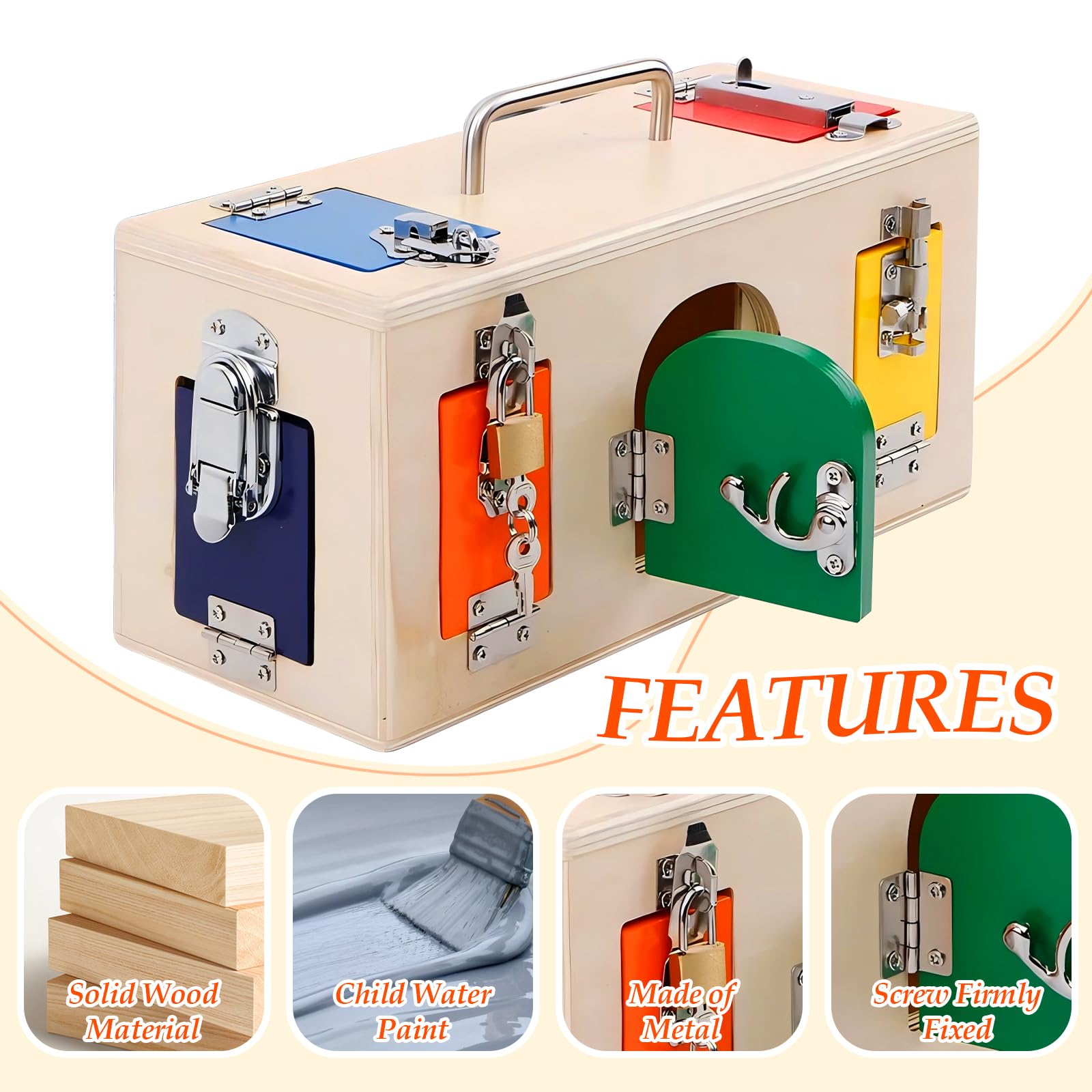 Montessori Lock and Key Toy Set - Wooden Activity Cube for Toddlers 3+ Years Old - Educational Busy Lock Box Toy for Fine Motor Skills Development - Autism Sensory Toy for Kids - Perfect for Preschool Learning & Home Playtime
